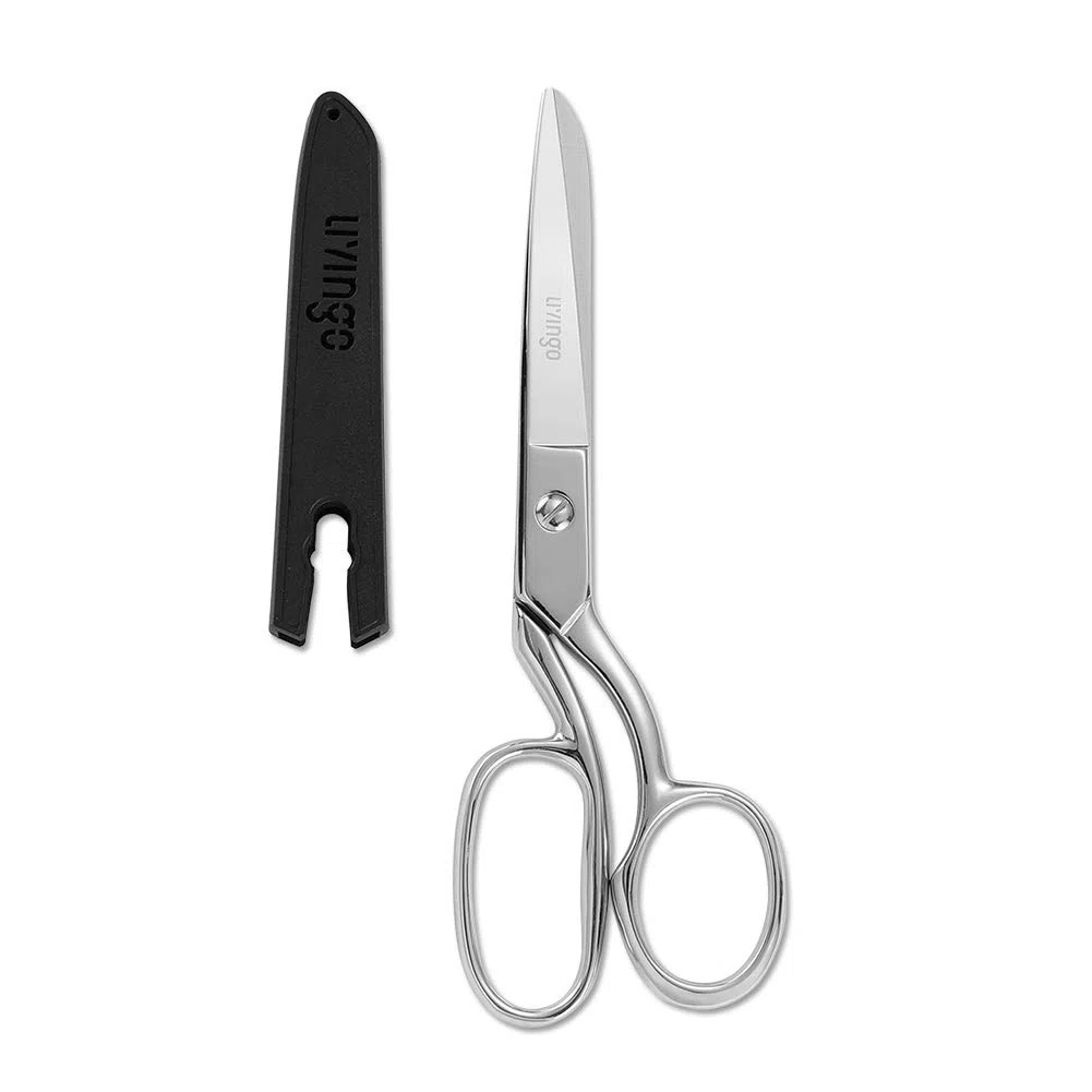 LIVINGO Professionelle robuste Schneider-Stoffschere, Schneider, Nähen, klassisch, Edelstahl, ultra-scharf, geschmiedete Schere, gebogen, A-Silber