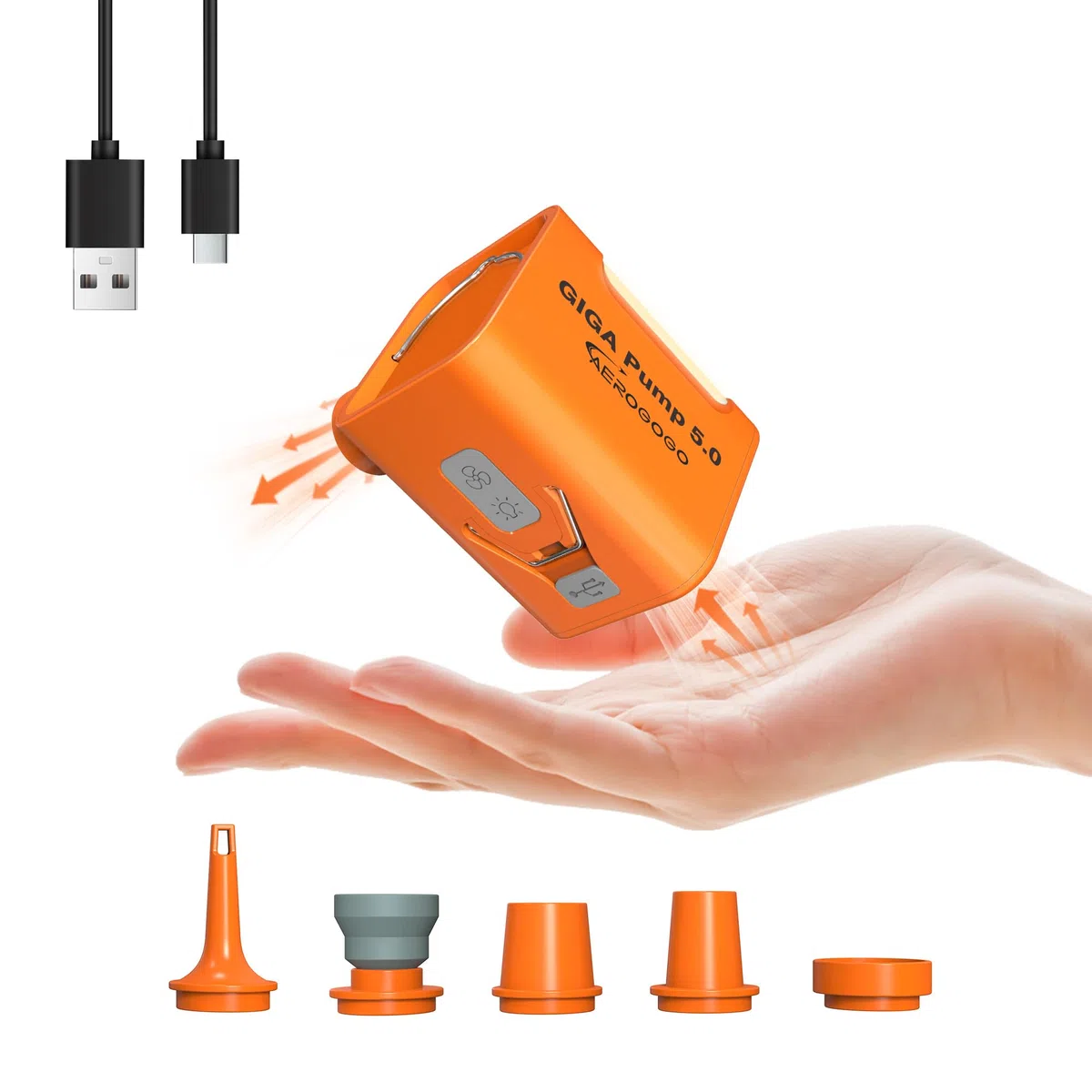 Tragbare Luftpumpe mit 3600 mAh Akku, 5 kPa GIGA Pumpe 5 Luftpumpe für aufblasbare Gegenstände, wiederaufladbare Pumpe, schnelles Aufblasen der Luft für Luftmatratze mit Campinglicht,