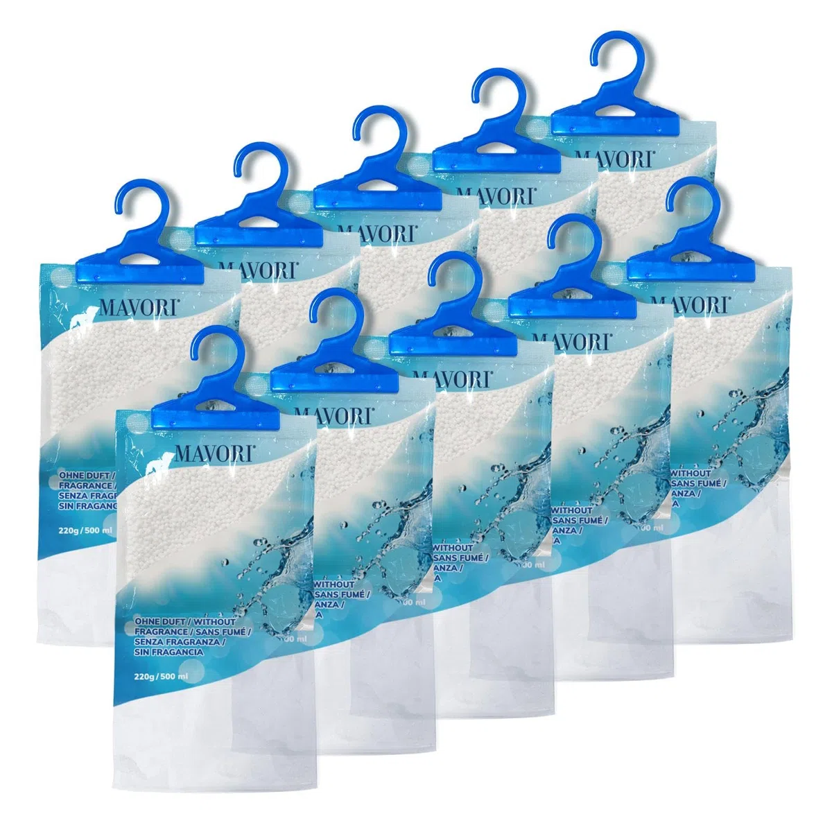 10er Set XL Luftentfeuchter zum Aufhängen I Luftentfeuchter Beutel I Entfeuchter Schrank und Feuchtigkeitsabsorber für Räume gegen Feuchtigkeit, Schimmel und Gerüche I bis zu 500ml je Beutel