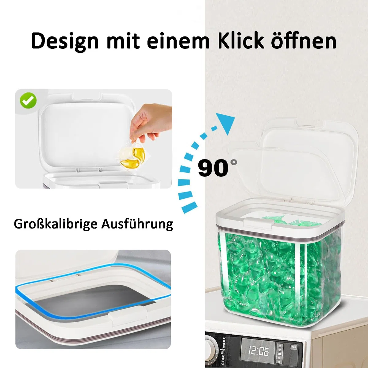 Waschmittel Aufbewahrung, 5,5L Aufbewahrungsbox mit Deckel, Waschpulverbehälter mit Luftdichtem Deckel, Pop Up Waschmittel Aufbewahrung, Wäsche Pods Behälter, für Badezimmer, Toilette