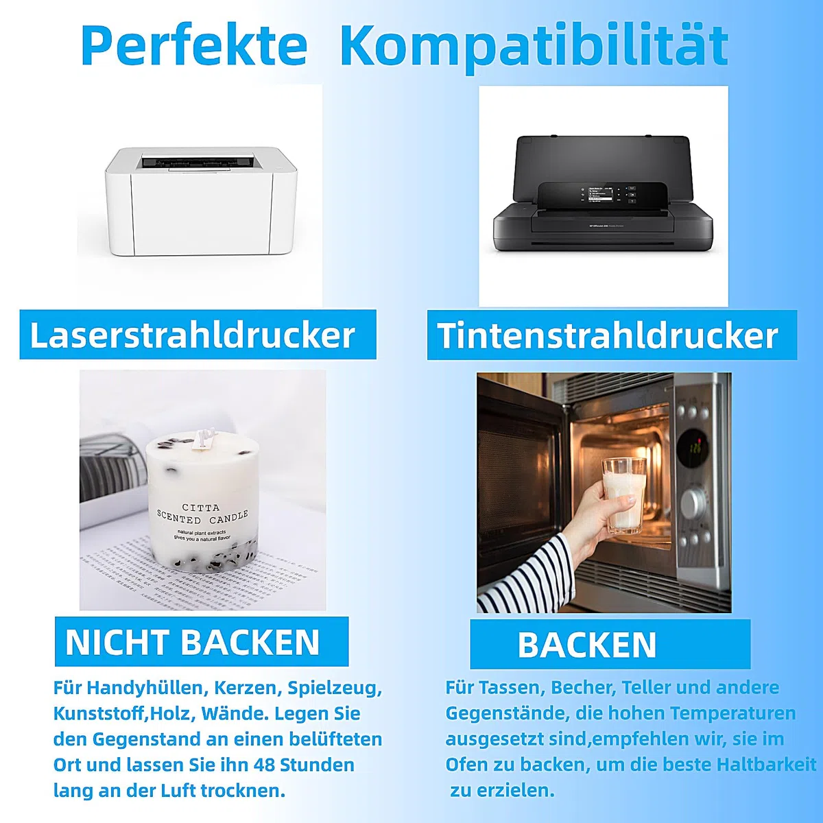 Wasserschiebefolie für Tintenstrahldrucker & Laserdrucker, Transparent Wasserschiebefolie Kerzen Wassertransferdruck Folie, 15 X A4 DIY Druckbar Kerzentattoos Transferpapier für Helle Farbe Tassen