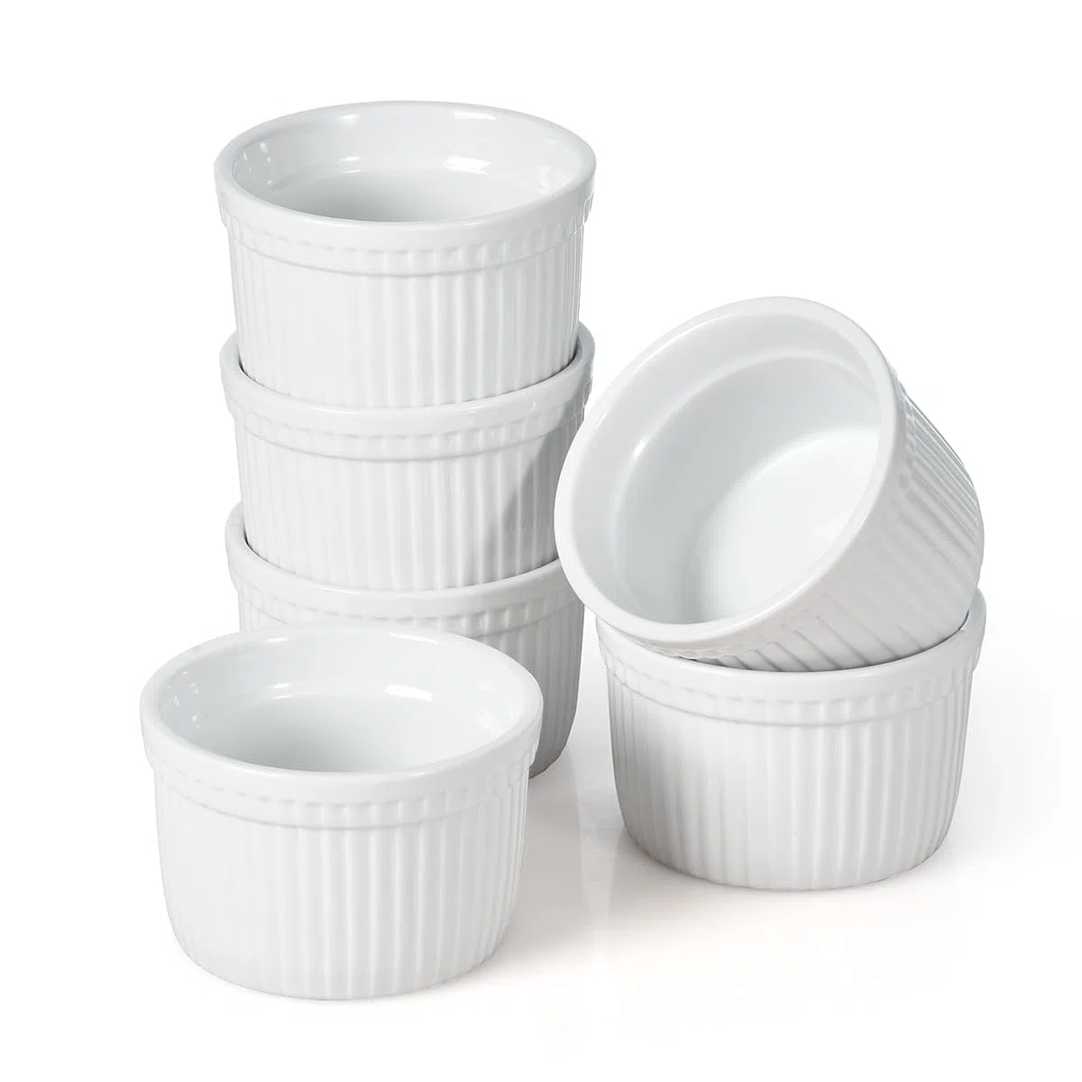 WishDeco Creme Brulee Schälchen 6er Set, Souffle Förmchen Porzellan 200ml, Kleine Dessertschalen, Dipschalen Weiß, Auflaufform Keramik für Muffins, Pasteis