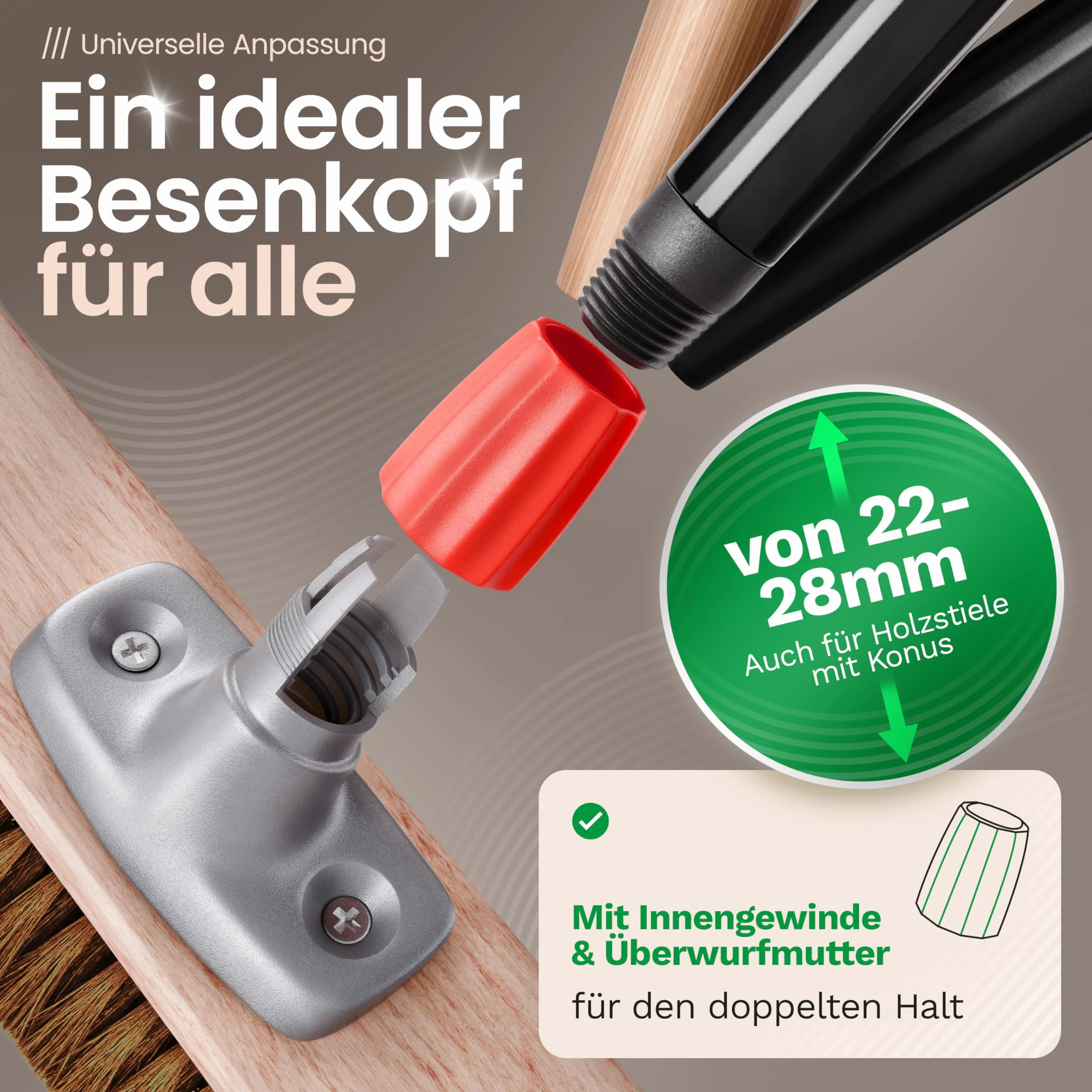 Novaliv Kokosbesen 40 cm mit Stiel Kokosborsten Besen Naturborsten mit stiel Ideal als Werkstattbesen Hallenbesen Industriebesen Hausbesen Kehrbesen Malerbesen Haarbesen Terassenbesen Besen weich