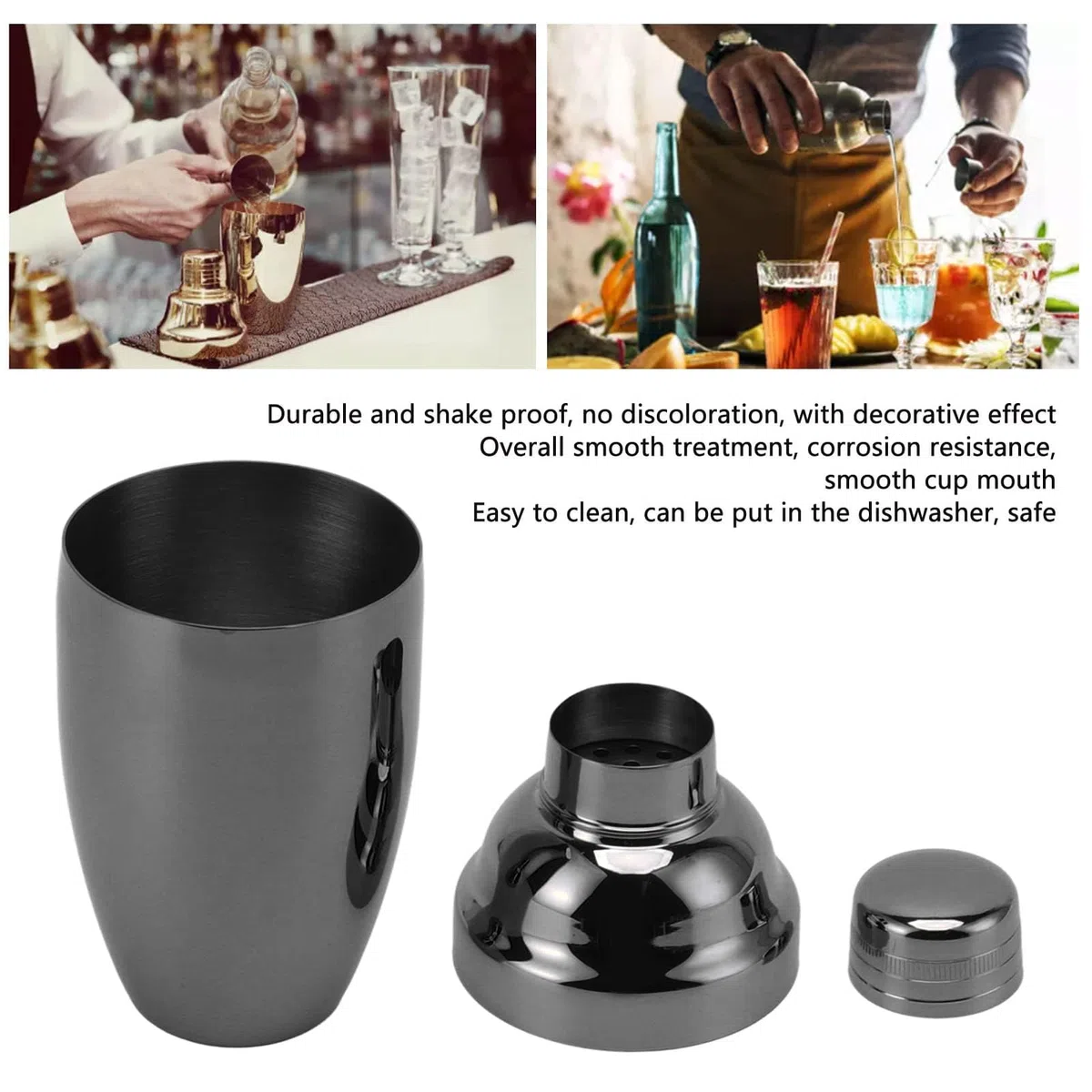 Cocktail-Shaker aus Edelstahl Mit Sieb Und Deckel, Kleiner Martini-Shaker aus Edelstahl, Kleiner Mini-Martini-Shaker Für Mixgetränke(Schwarz)
