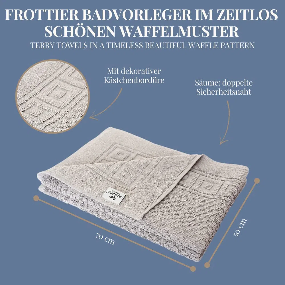 Carenesse Badvorleger 2er Set 50 x 70 cm grau I Saugstarke Badematte aus Baumwolle Hotelqualität Öko-Tex 100 I Duschvorleger Set mit Waffelmuster & Bordüre I dick & fusselfrei