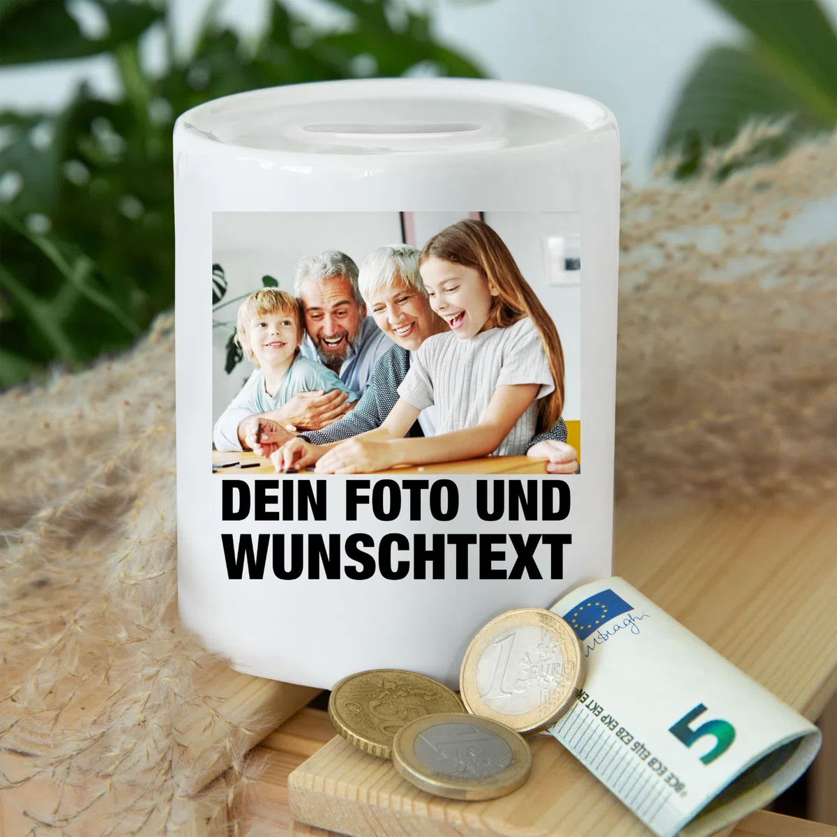 Spardose - Mit Foto I Eigenem Bild I Text I Name I Wunschtext - Unisize - Weiß - trinkgeldkasse für friseure Foto-spardose selbst drucken Photo sparbüchse fotospardose spendenbox individuell