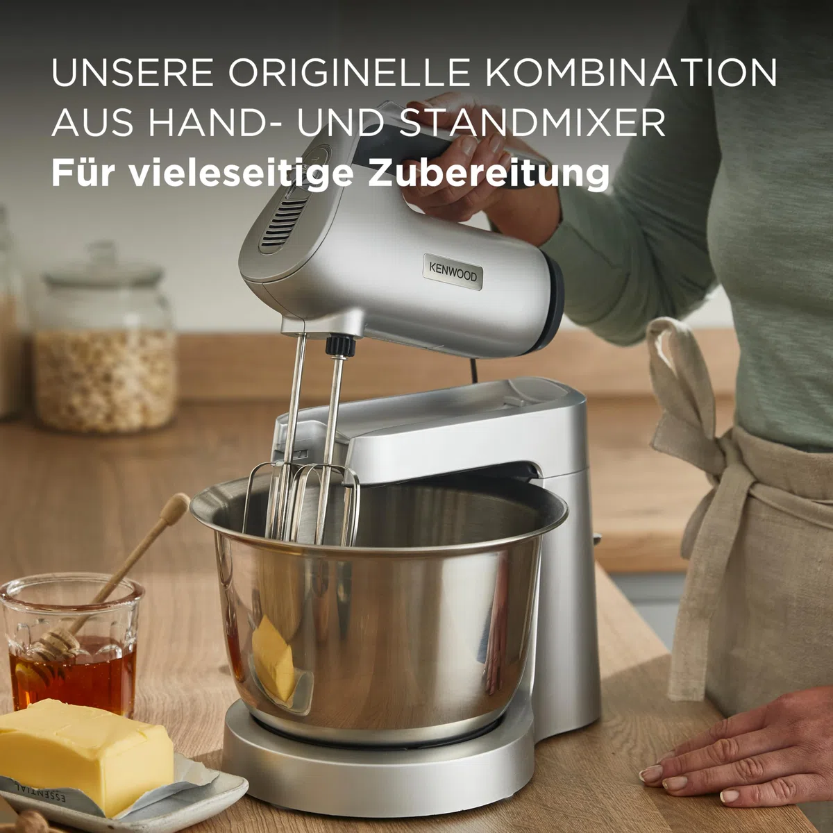 Kenwood Chefette HMP54.000SI - Handmixer und Küchenmaschine in einem, 3,5 l Edelstahl-Schüssel, variable Geschwindigkeit + Pulse-Funktion, 650 Watt, Silber