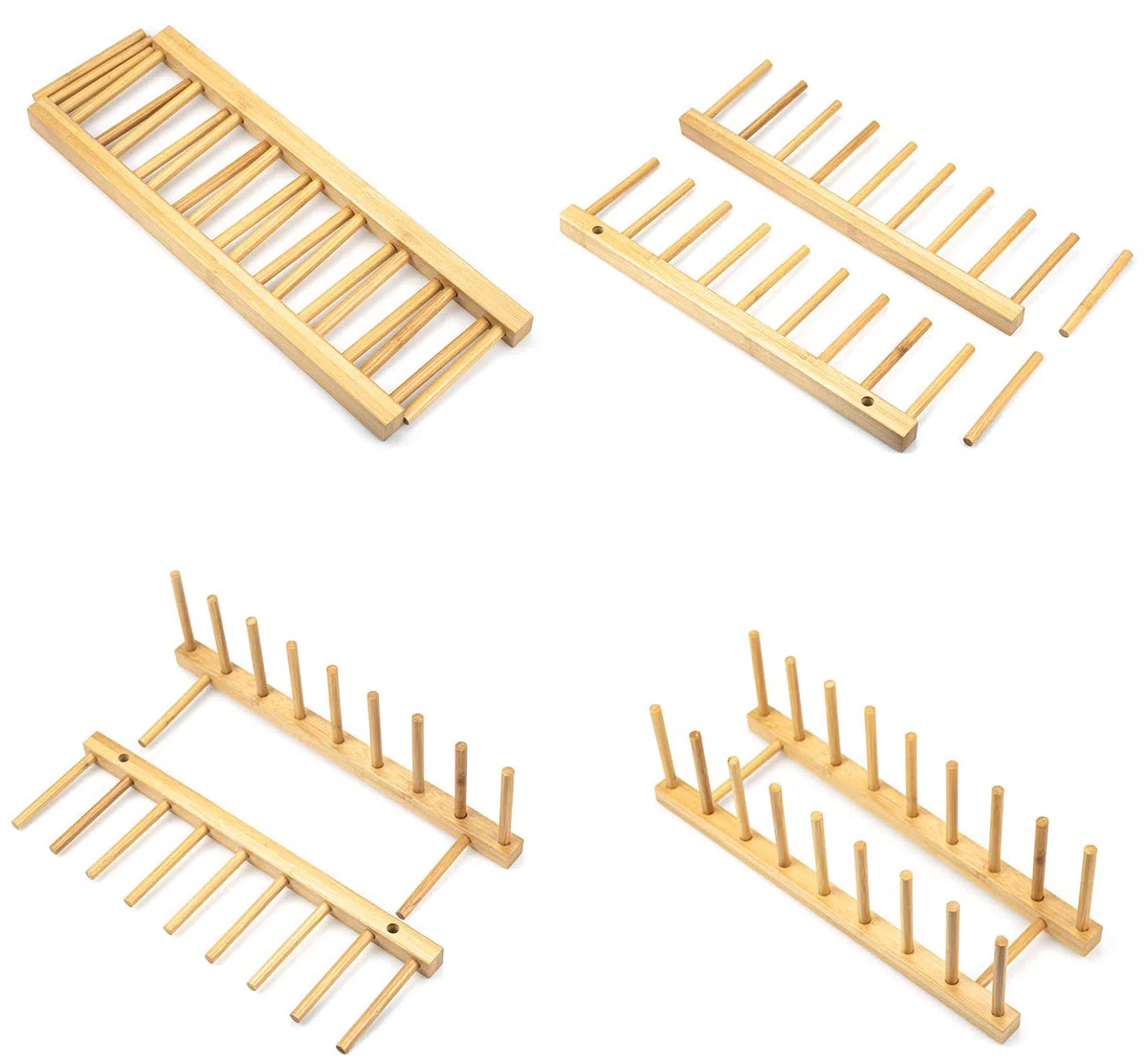 Lawei 4 Stück Bambus Abtropfgestell Bamboo Tellerständer Bambusregal Küche Holz Abtropfbrett Abtropffläche Lagerung Inhaber Platzsparend Küchenschrank-Organizer für Schüssel Tasse Schneidebret Buch
