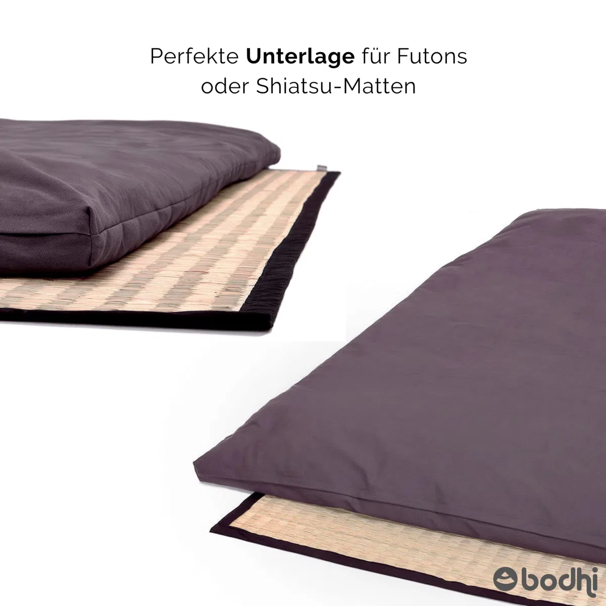 Bodhi Tatami Rollmatte | Japan-Stil | Nachhaltige Goza Matte aus haltbarem Igusa-Gras | Mit Baumwollkante umsäumt | Sitz & Liegeunterlage | Ideal als Futon, Shiatsu & Zabuton Unterlage | 80 x 80 cm