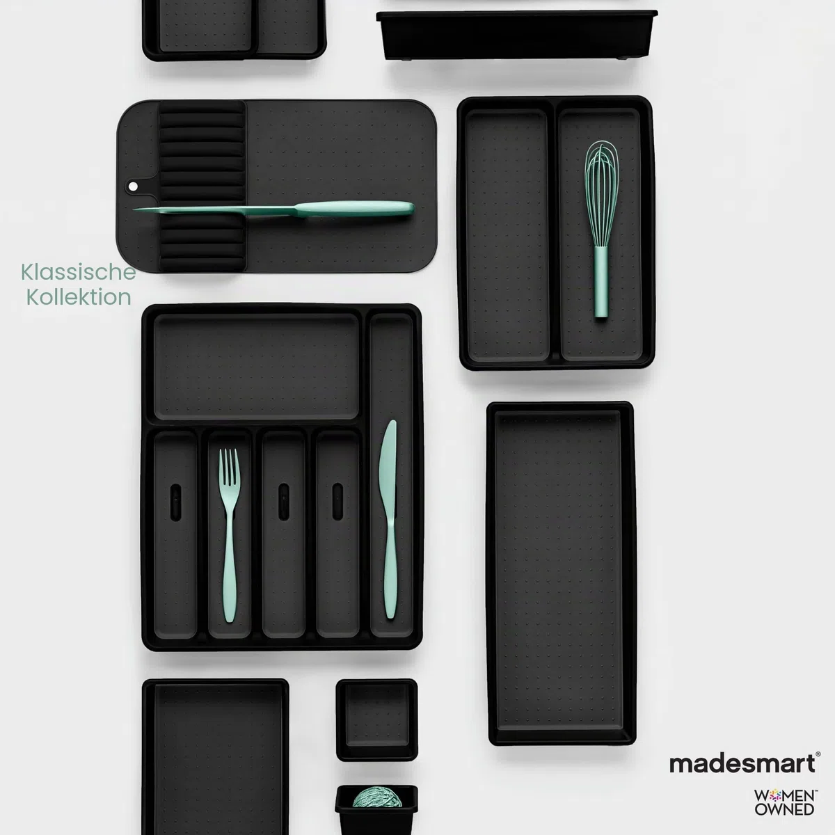 madesmart 29002 Klassische große Messermatte Weicher, rutschfester Schubladen-Organizer, langlebige Organisation zu Hause, BPA-frei, Kunststoff, Weiß/Grau