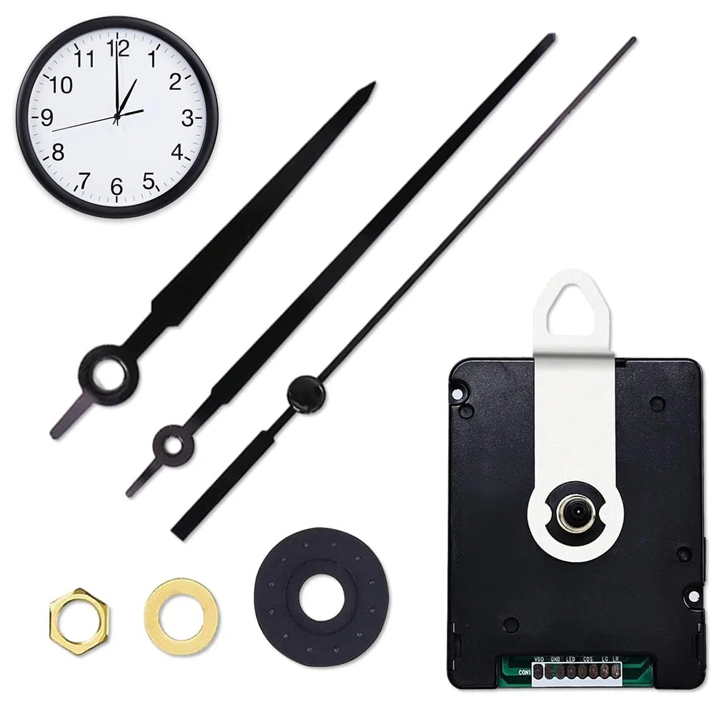 Uhrwerk DCF Funk-Uhrwerk Mit Zeigersätzen, 3 Zeigersätze Leise Schleichende Zeiger für Wanduhr Lautlos Schwarz, Ersatz DIY