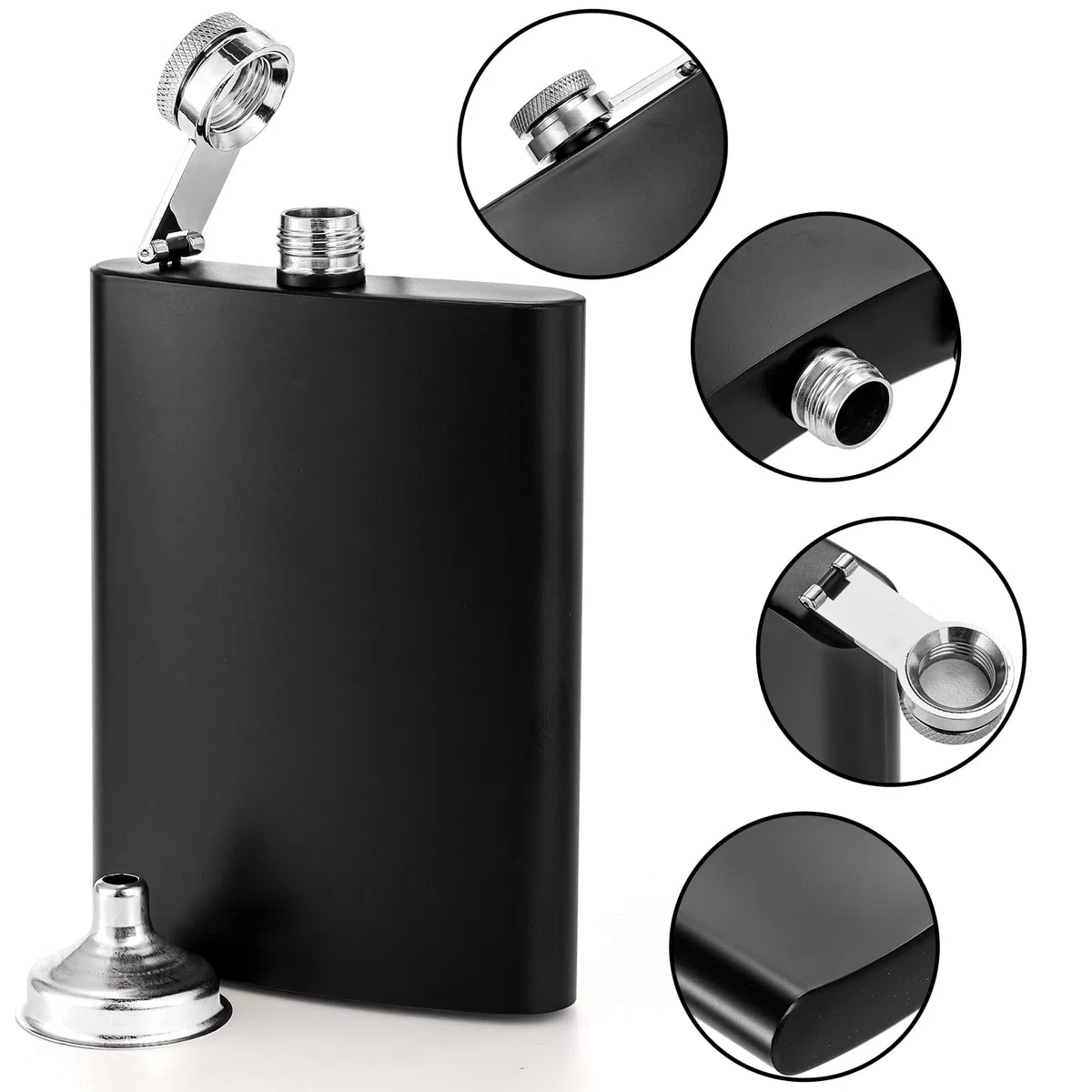 Lawei 4er Pack Flachmann mit 4 Trichter Taschenflasche Edelstahl Schnapsflasche Trinkflasche Auslaufsicher Geschenkidee - 240 ml, Schwarz