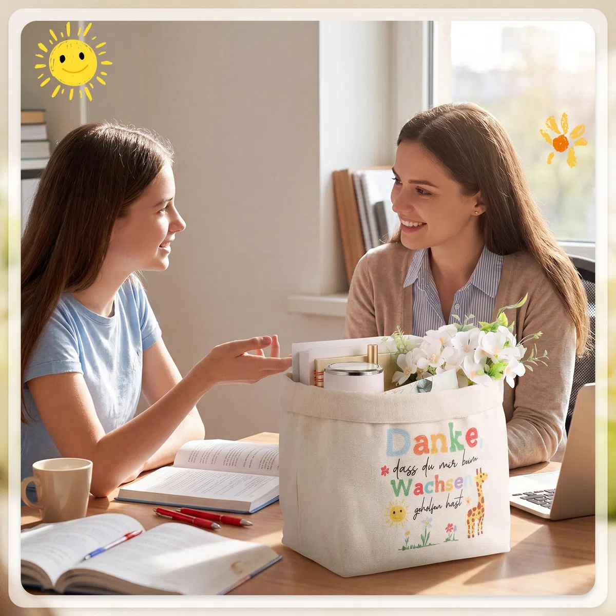 Sinmoe Abschiedsgeschenk Lehrerin Brotkorb Stoff Danke, dass du mir beim Wachsen geholfen hast Geschenkkorb Leer Dankeschön Geschenk Verpackung für Erzieherin Kindergarten Lehrer Grundschule(Giraffe)