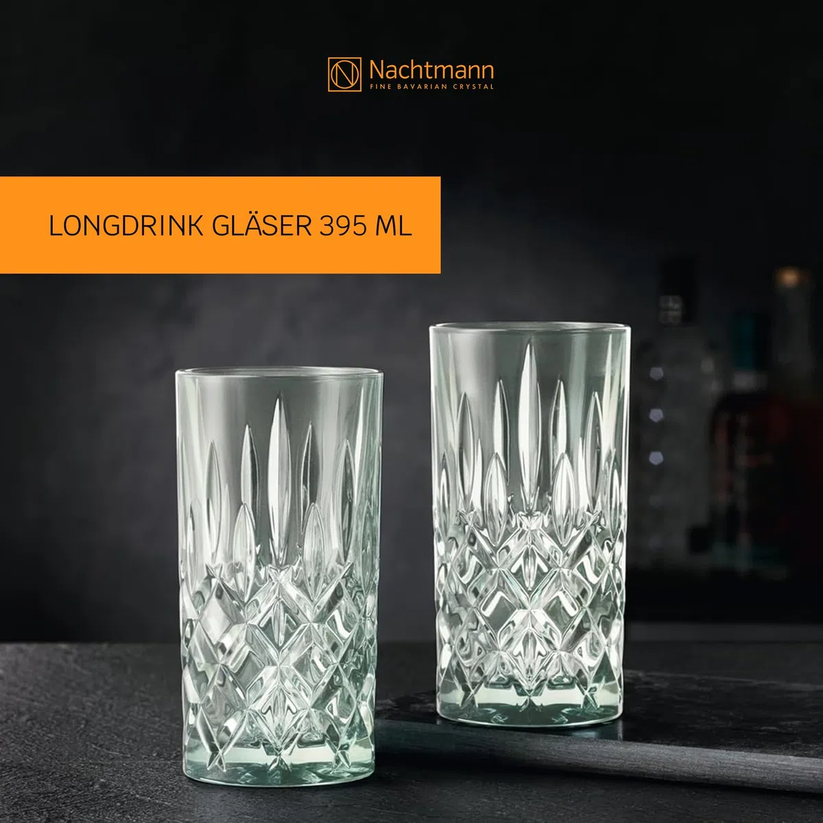 Nachtmann 2-teiliges Longdrinkgläser Set, 395 ml, Mintgrün, Noblesse, 105712, Cocktailgläser aus Kristallglas, Trinkgläser spülmaschinenfest