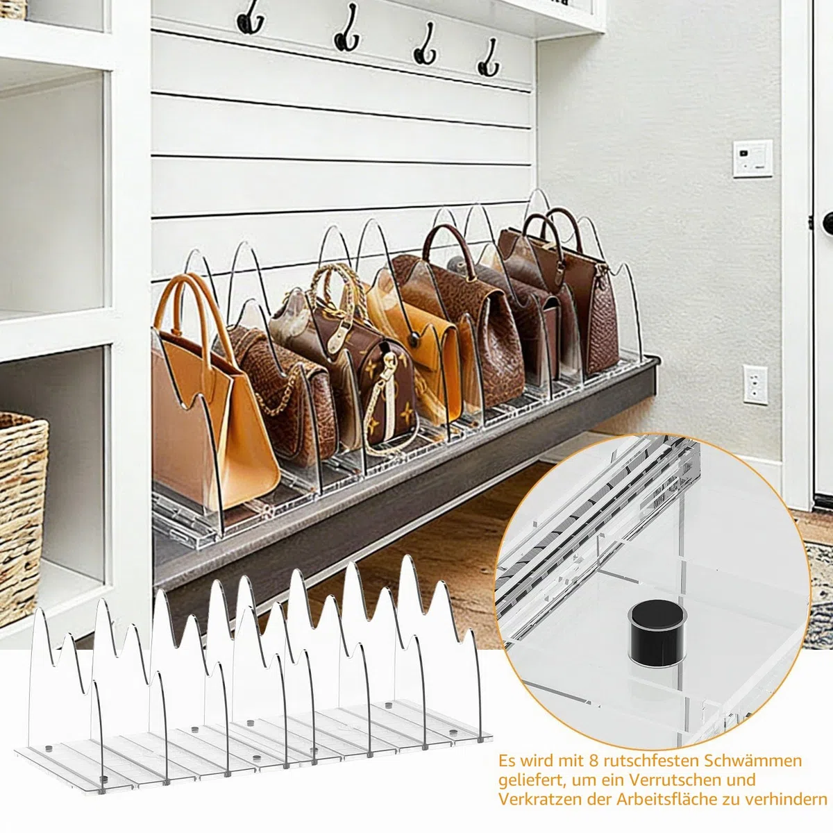 2 Stück Handtaschen Trenner Aufbewahrung für 6 Taschen Regalteiler für Schrank verstellbare Geldbörsen Organizer Handtaschentrenner Taschenständer für Schlafzimmer, Schränke, Büro, Bad