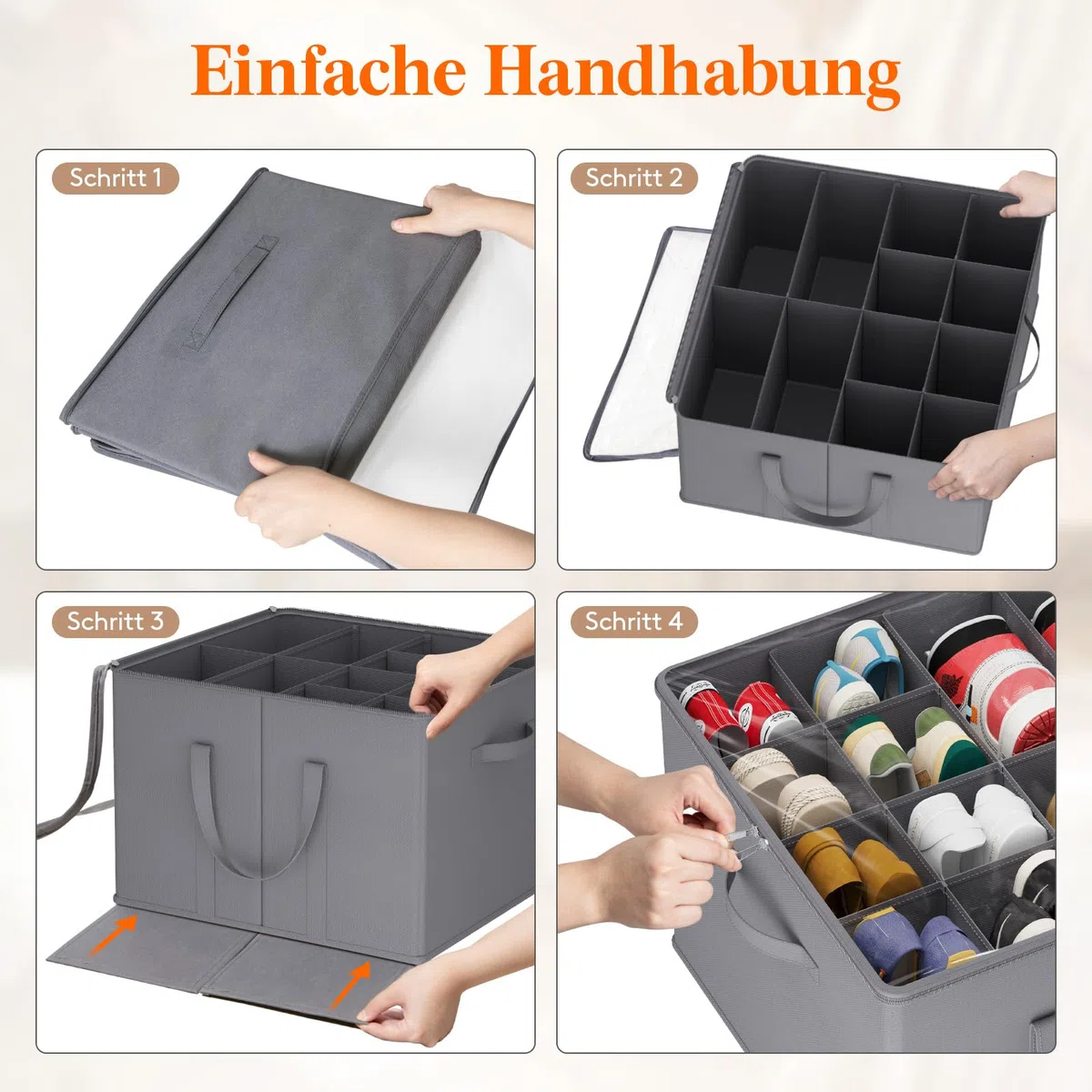 Lifewit Schuhorganizer für 8 Paar, Großer Schuhschran für Closet mit Unterteilungen und Deckel, Platzsparende Schuhkarton mit Griffen für Schuhaufbewahrung, Grau, 1er Set