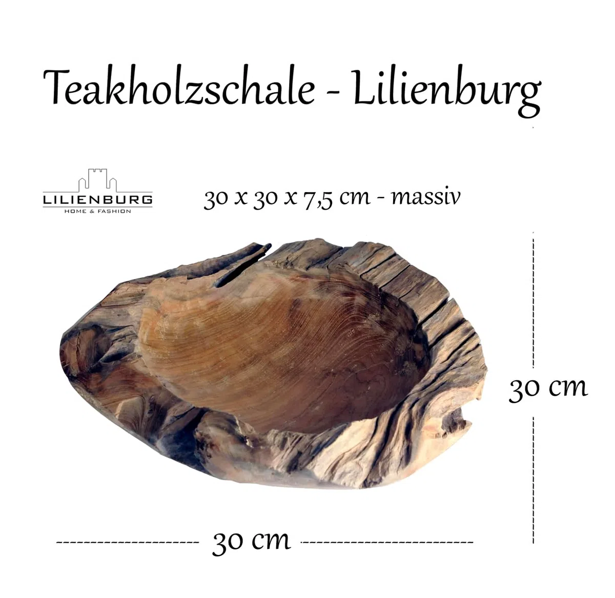 LB H&F Teakschale Dekoschale Holzschale Teak Schale Schmuckschale ca. Ø 30 cm massiv Wurzelholz natur handgemacht Schlüsselschale