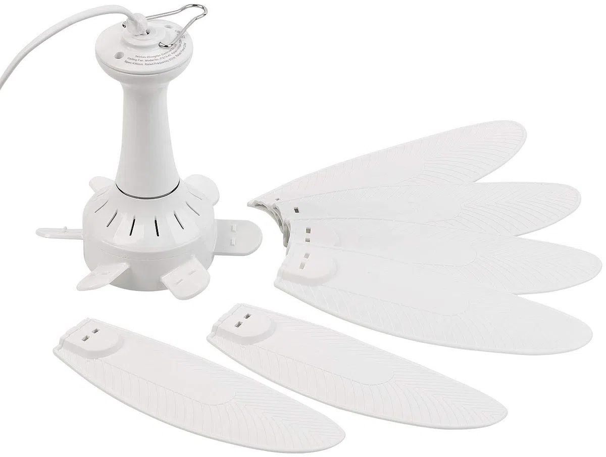 Sichler Haushaltsgeräte Deckenventilator mobil: Mobiler Decken-Ventilator mit 6 Flügeln, Timer, Aufhänger, 43 cm, 7 W (Deckenventilator Steckdose, mit Kabel, Mini)