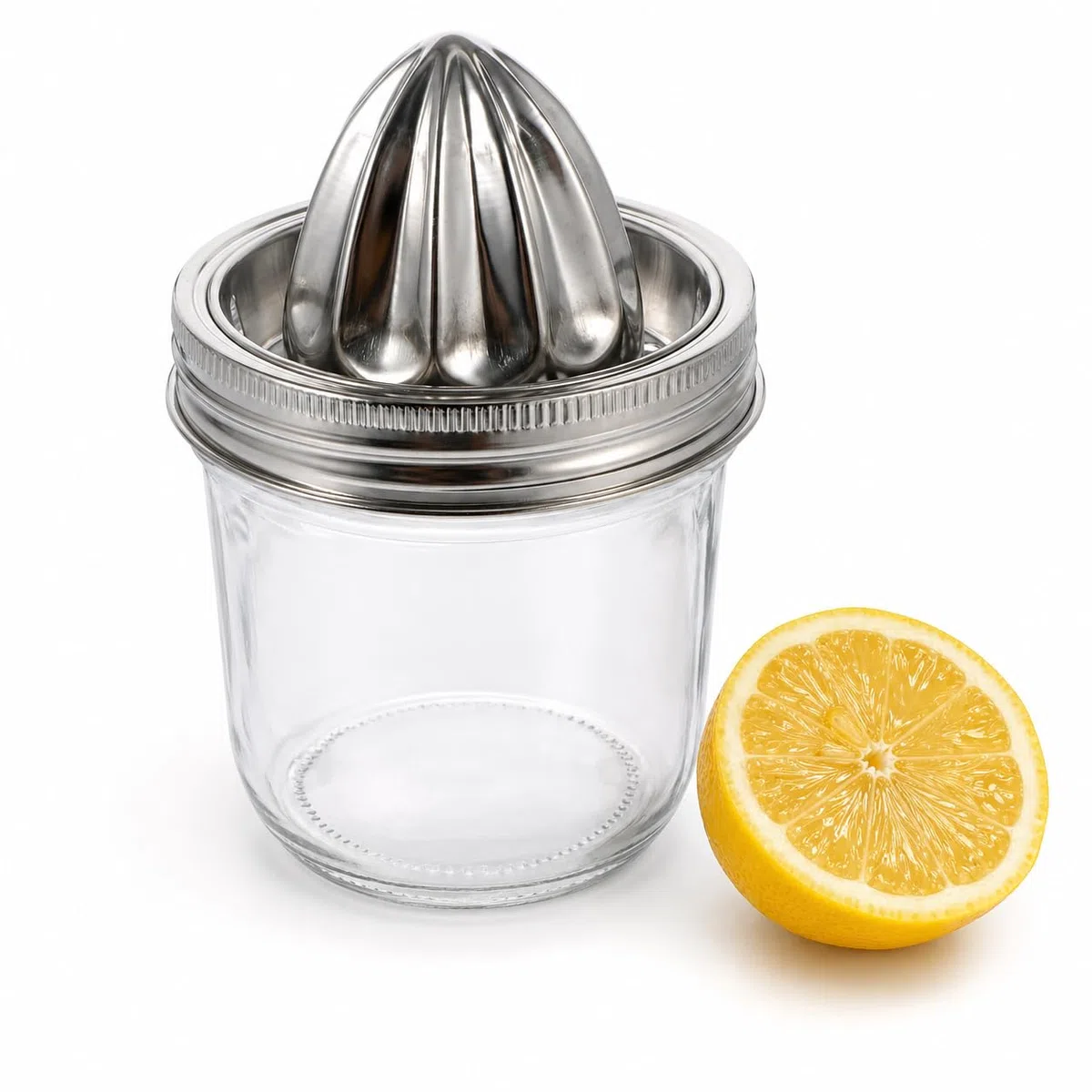 Zitronenpresse Edelstahl Handpresse Für Küche, Orangenpresse mit Auffangbehälter, Manuelle Saftpresse Für Zitronen, Orangen, Limetten, 280ml, Einmachglas, Leicht Zu Reinigen Und Lagern