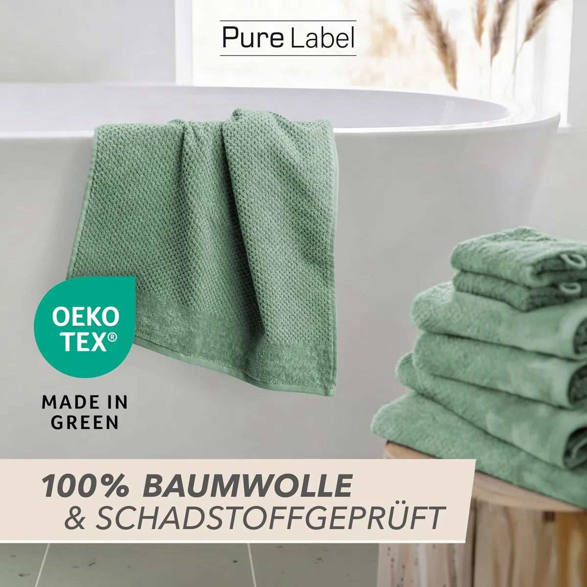 Pure Label Gästehandtuch 6er-Pack 30x50cm aus 100% Baumwolle - Salbeigrün