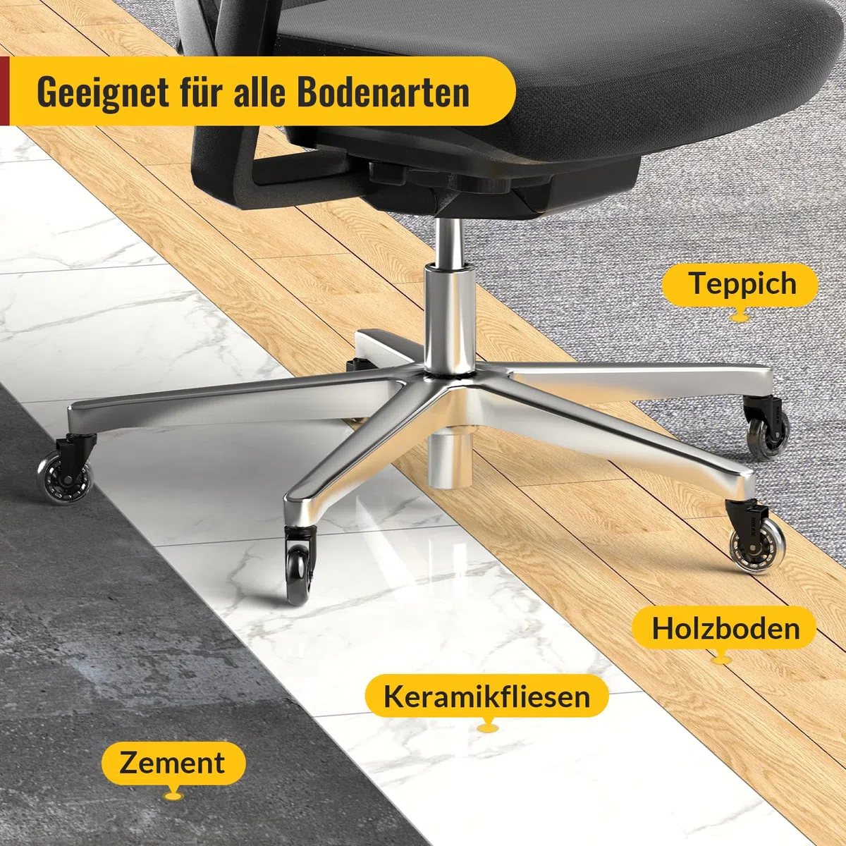HOLKIE Bürostuhl Rollen für Bürostühle 5er-Set für Parkett Hartbodenrollen Boden 11x22 mm Transparent Schreibtischstuhl Gummirollen für Stühle als Computer-Gaming-Stuhl Bürostuhlrollen Sehr Leise