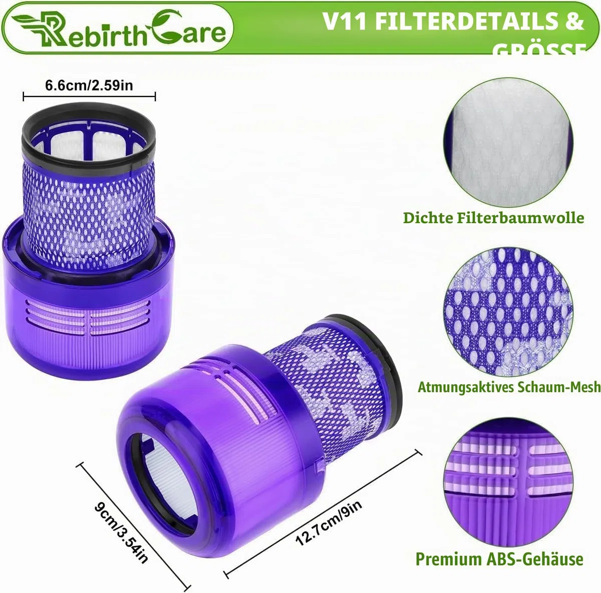 Rebirthcare 3 stück filter für dyson v11 sv17 sv14 sv22 absolute extra pro animal torque drive total clean staubsauger, ersatzfilter ersatzteil ersetzen sie no.Dy-970013-02 & 97001302