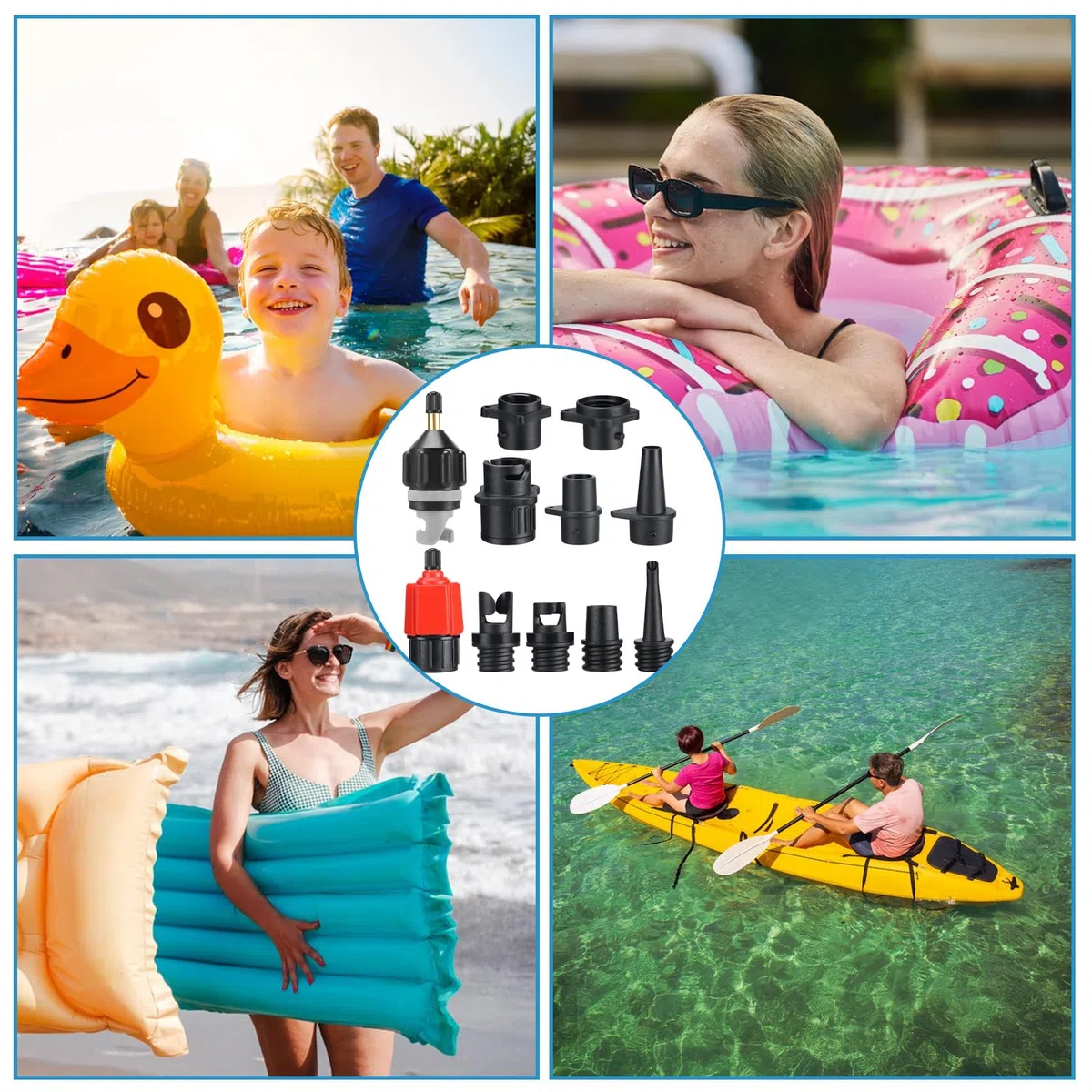 Aufblasbarer SUP Pumpenadapter Paddle Board Ventiladapter mit 9 Standard Luftpumpendüsen Multifunktional Adapter Luftpumpe
