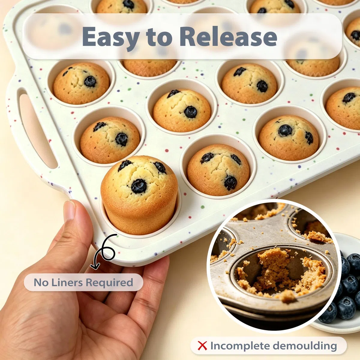 Mini Muffin Backform Backen: 24er Silikon Muffinform mit Metallrahmen & Griff - Verschüttungsfreier stabiler Transfer - Antihaft Minimuffinform für leichtes Lösen - Ideal für Backanfänger