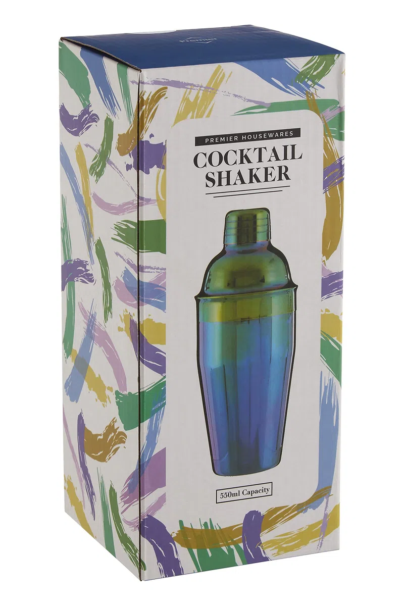 Premier Housewares Cocktail Shaker, Rainbow, 0,55 Liter, Edelstahl, Multi/Bunt, 8 x 8 x 21 cm