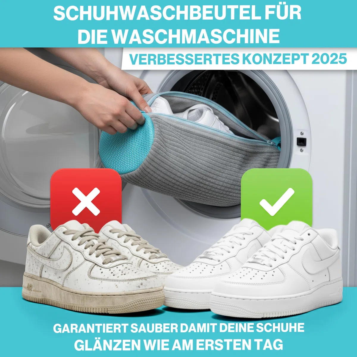 Schuhwaschbeutel Waschmaschine 39x19cm (2 Pcs) Testsieger, Extra Schonend, ALLE Schuhe & Größen, wiederverwendbar | Wäschenetz Schuhbeutel Schuhnetz Waschbeutel ideal für saubere Schuhe & Sneaker