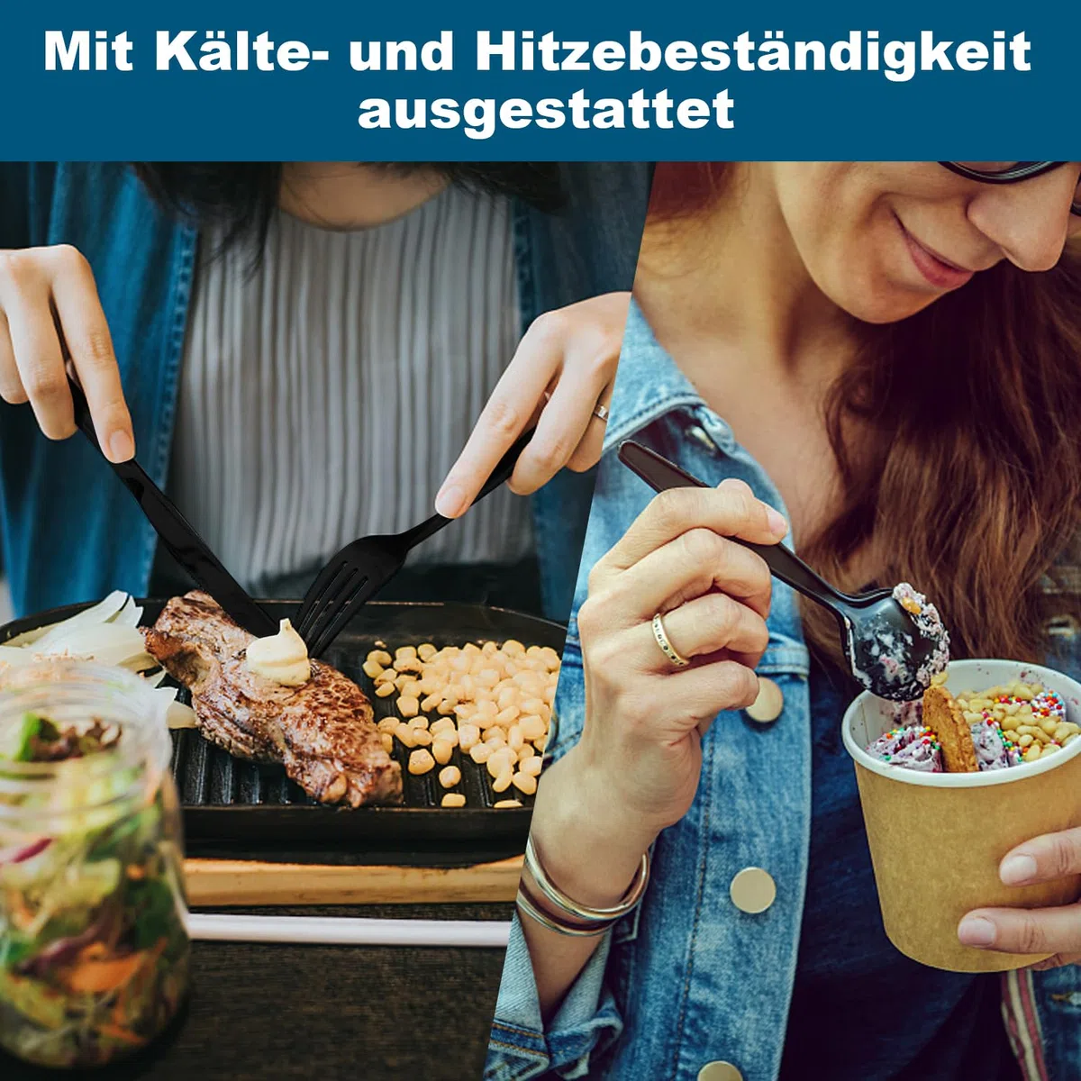 150 Stück Plastikbesteck, Strapazierfähiges Besteck Set aus Kunststoff, Wiederverwendbar, Partyutensilien, Familienfeiern, schwarz 1