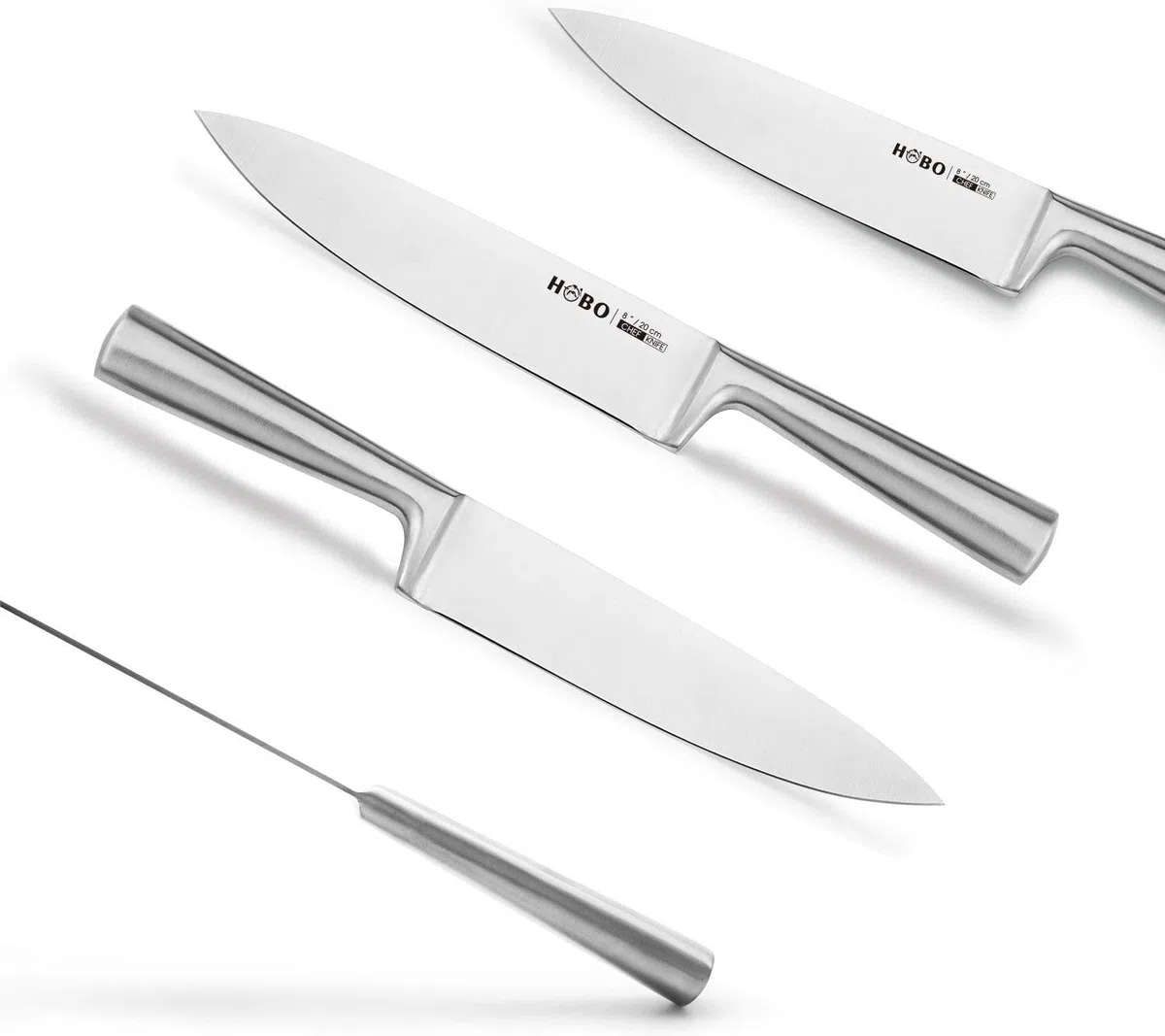 HOBO Profi Messer Set 5 teilige, Küchenmesser Set mit Edelstahlklinge aus Edelstahl, Scharfes, Rutschfester, Gefrosteter Griff - Kochmesser/Brotmesser/Santoku/Universalmesser/Gemüsemesser