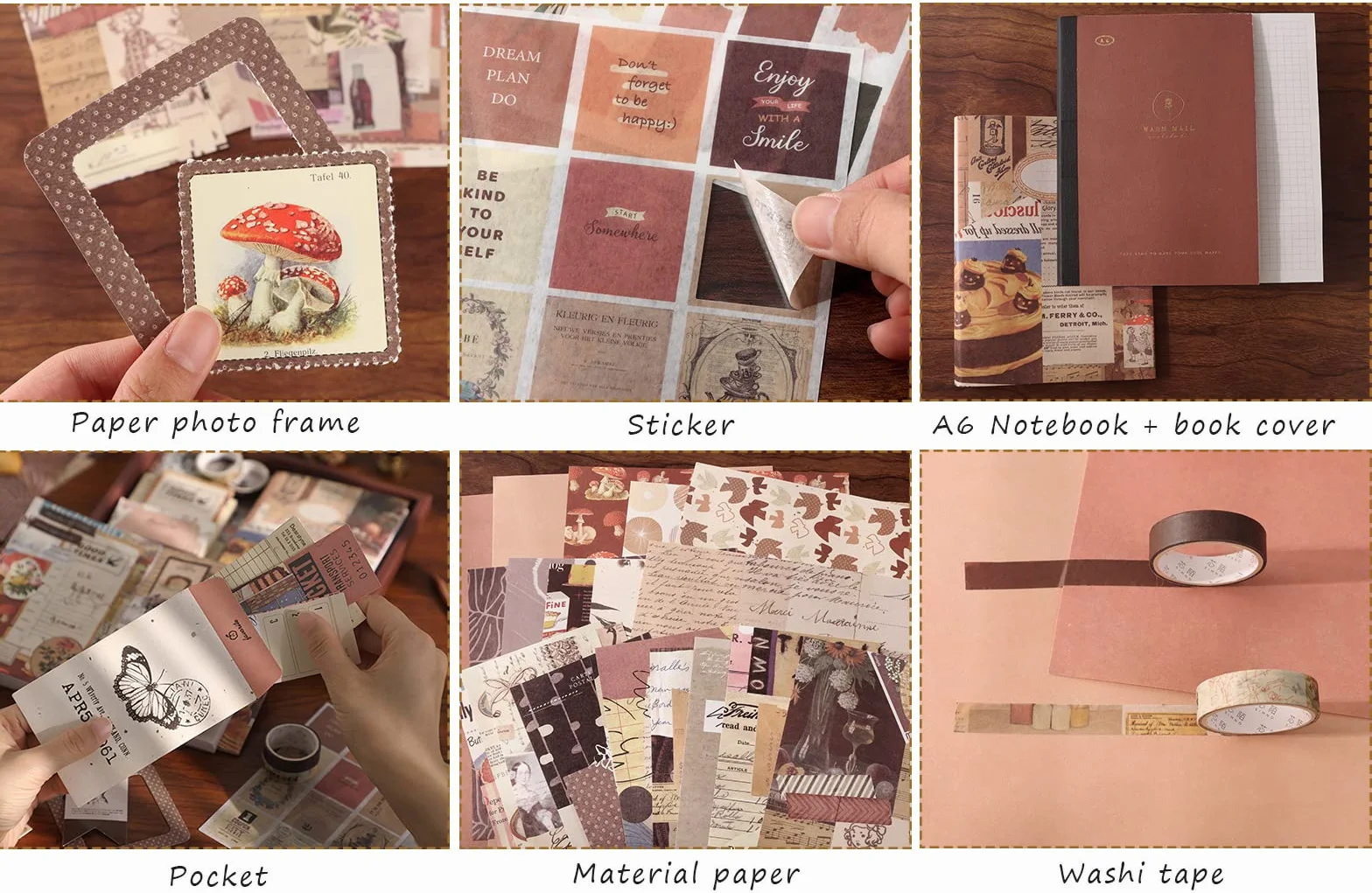 Draupnir 346 Stück Vintage Scrapbook Zubehör Set, Ästhetisches Bullet Junk Journal Kit mit A6 Raster Notizbuch, DIY Scrapbook Geschenk für Teenager - Vintage