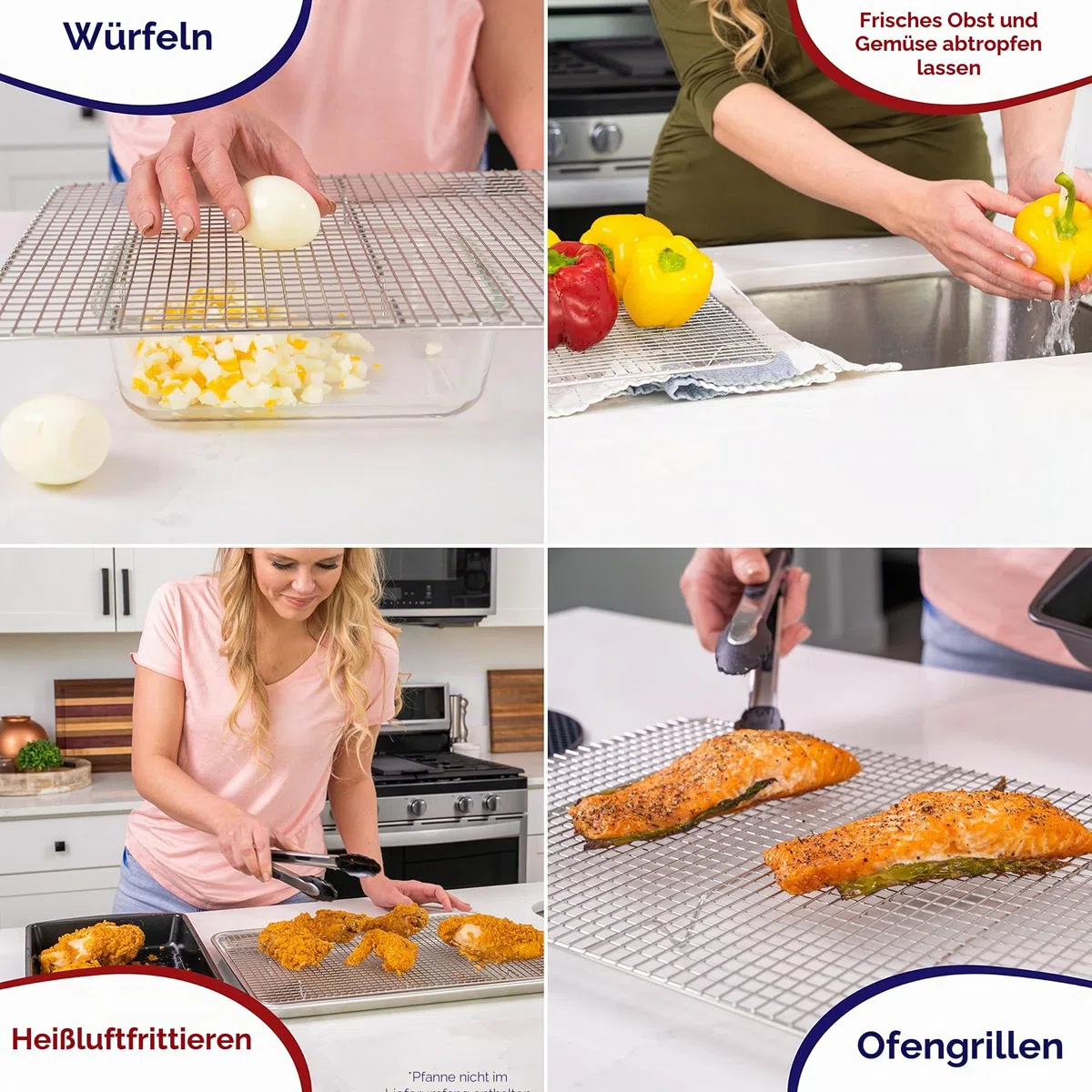 KITCHENATICS Edelstahl-Grillrost & Auskühlgitter, passt auf Backbleche für das Backen von Keksen und Kuchen, Räuchern, Grillen, & Auskühlen, Rost- Resistent & Ofenfest (29,97 x 42,93 cm) Set VON 2