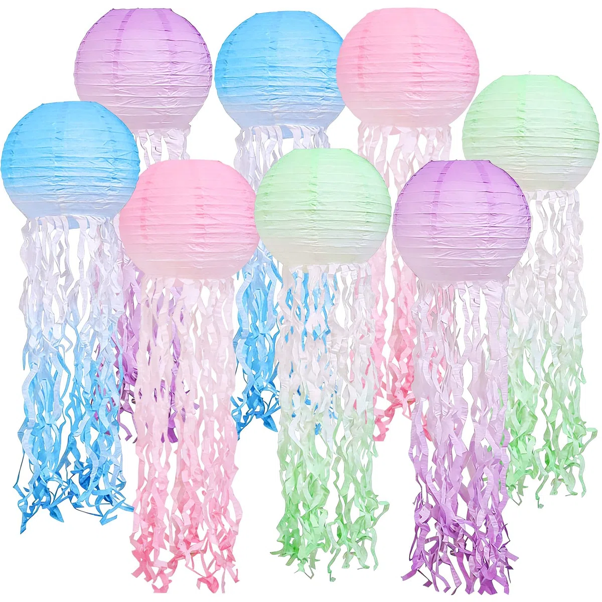 8 Stück Papierlaterne Laterne Deko, Farbverlauf Papierlaternen Quallen Papier Lampions für Ozean Thema Geburtstag Party Deko Unterwasserwelt & Meerjungfrau Party Garten Hochzeit Babyparty