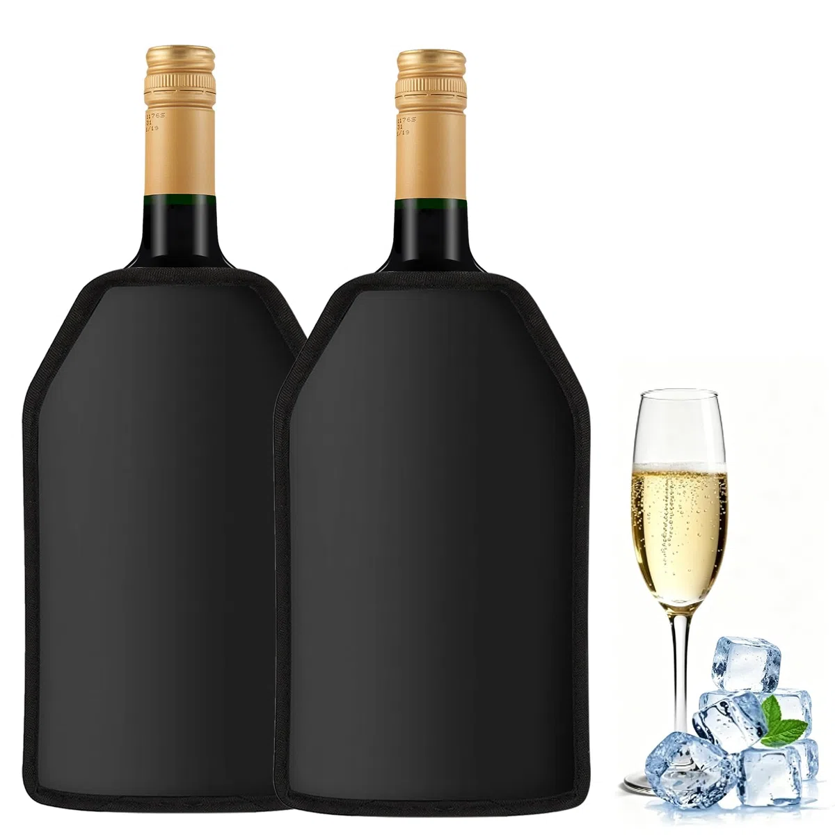 2 Stück Kühlmanschette Wein, Weinkühler Manschette, Flaschenkühler für Unterwegs, Wiederverwendbarer Flaschenkühler für Wein, Champagner, Flaschen, Sekt