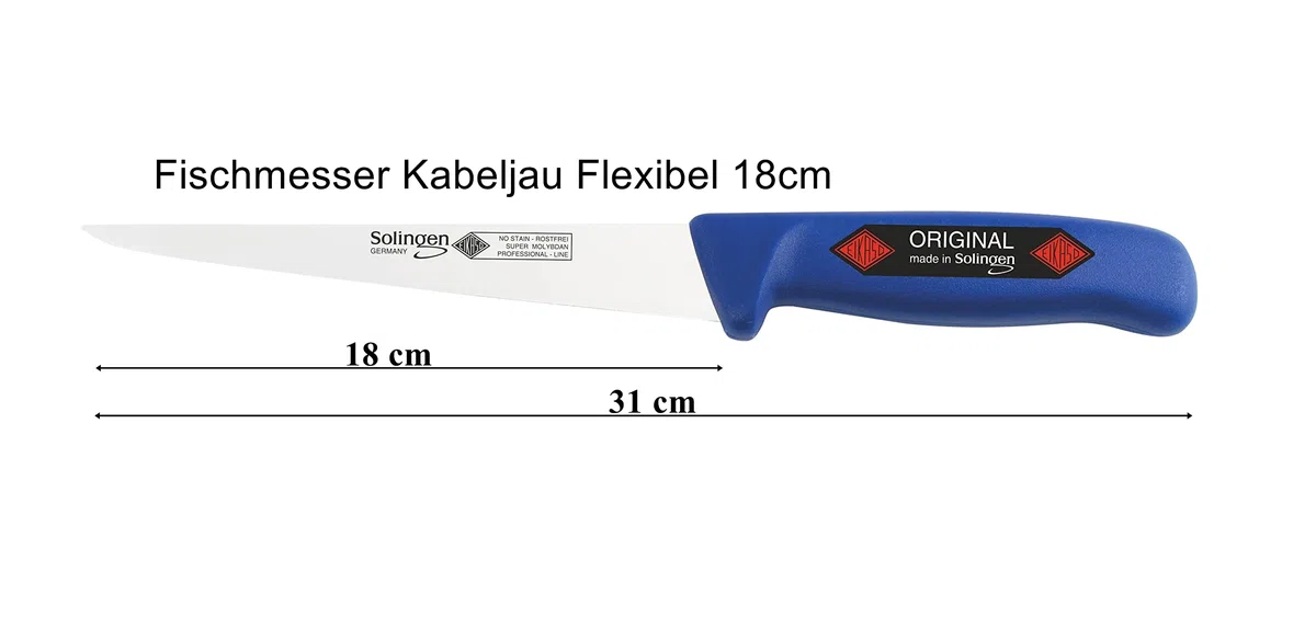 Solingen Eikaso Profi Fischmesser (Kabeljau 18 cm), geeignet als Fischmesser & Küchenmesser