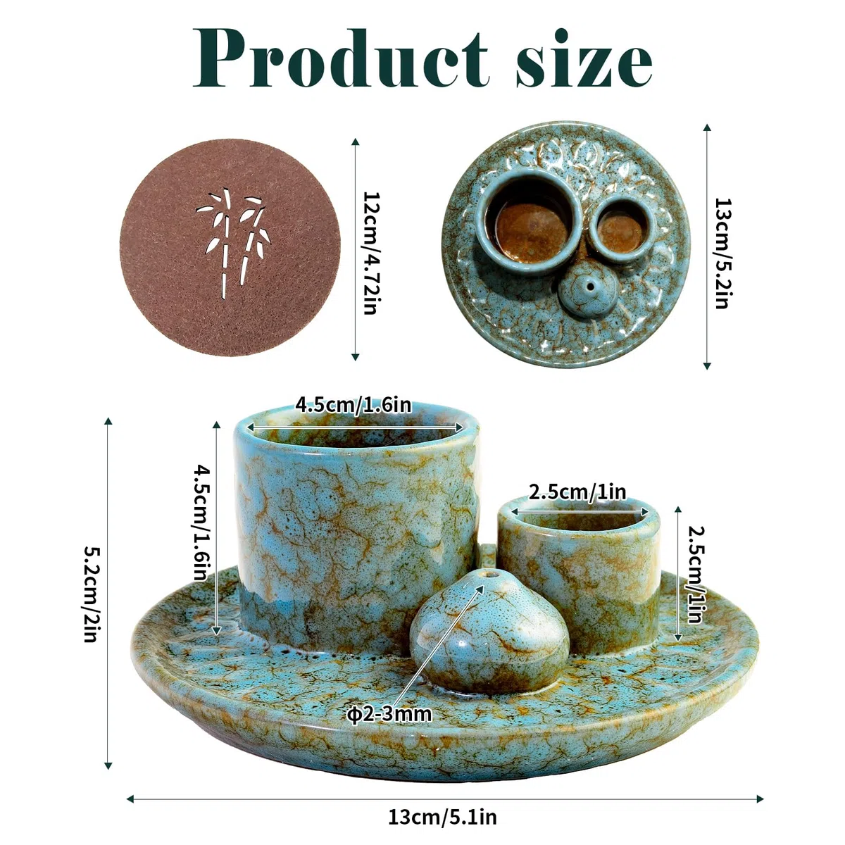 4-In-1 Keramik Räucherschale, Räucherstäbchenhalter für jedes Räucherwerk, Palo Santo, Weißer Salbei & Kerzen | Ideal für Home Decor, Meditation & Yoga (Blau)