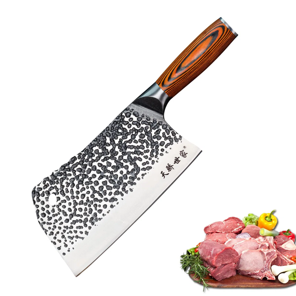 TJ POP Hackmesser Chinesisches Kochmesser Professionelles 19.4cm, Scharfer Full-Tang Fleischerbeil, 50CR15 Stahlklingestärke 3.5 mm, TJ SEGA Serie TC19071 für Küche und Restaurant