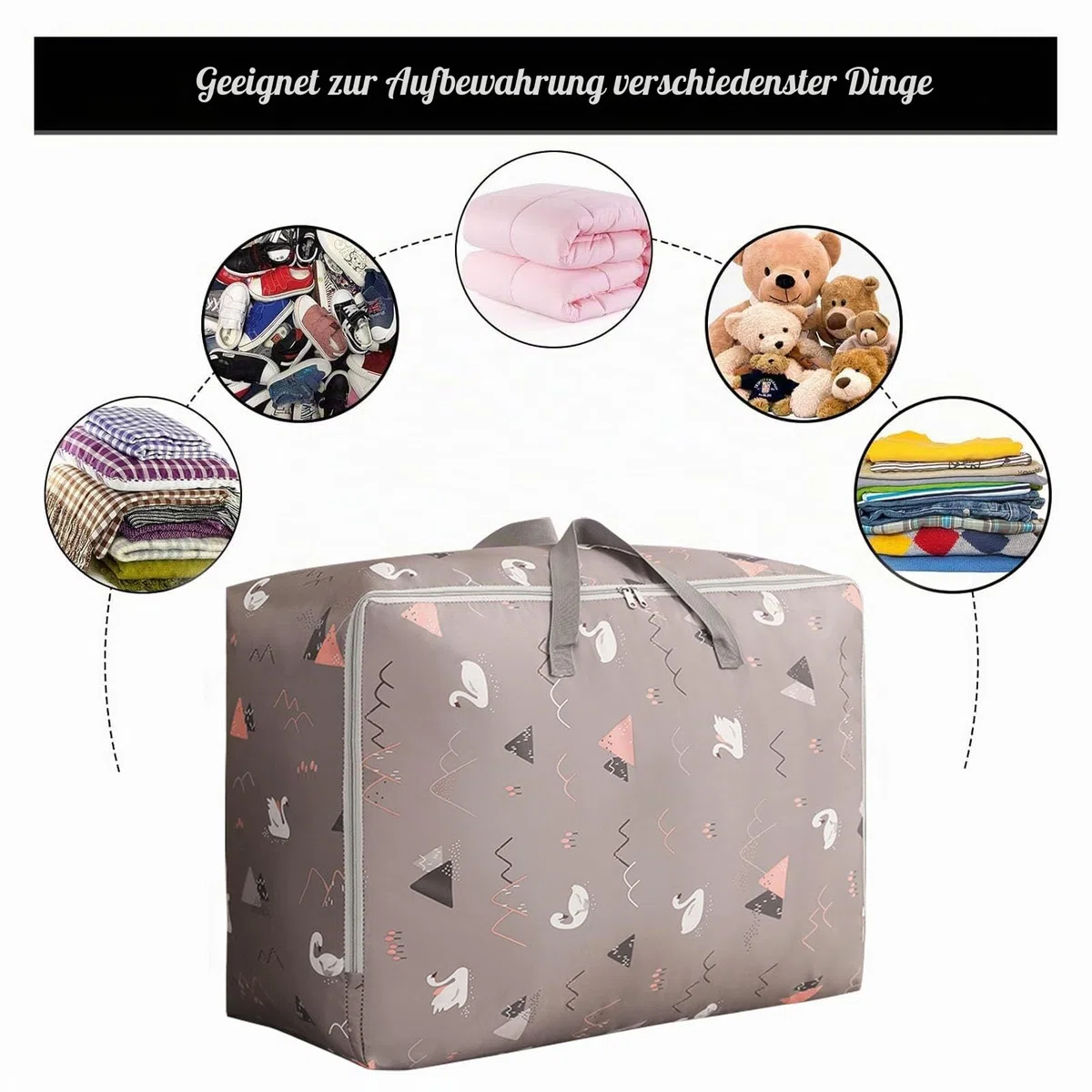 105L Aufbewahrungstasche Groß, Wasserdichte Faltbare Aufbewahrung Taschen Unterbett Organizer Kleideraufbewahrung Umzugstasche mit Reißverschluss für Bettdecken, Kissen und Kleidung (2 Stück)