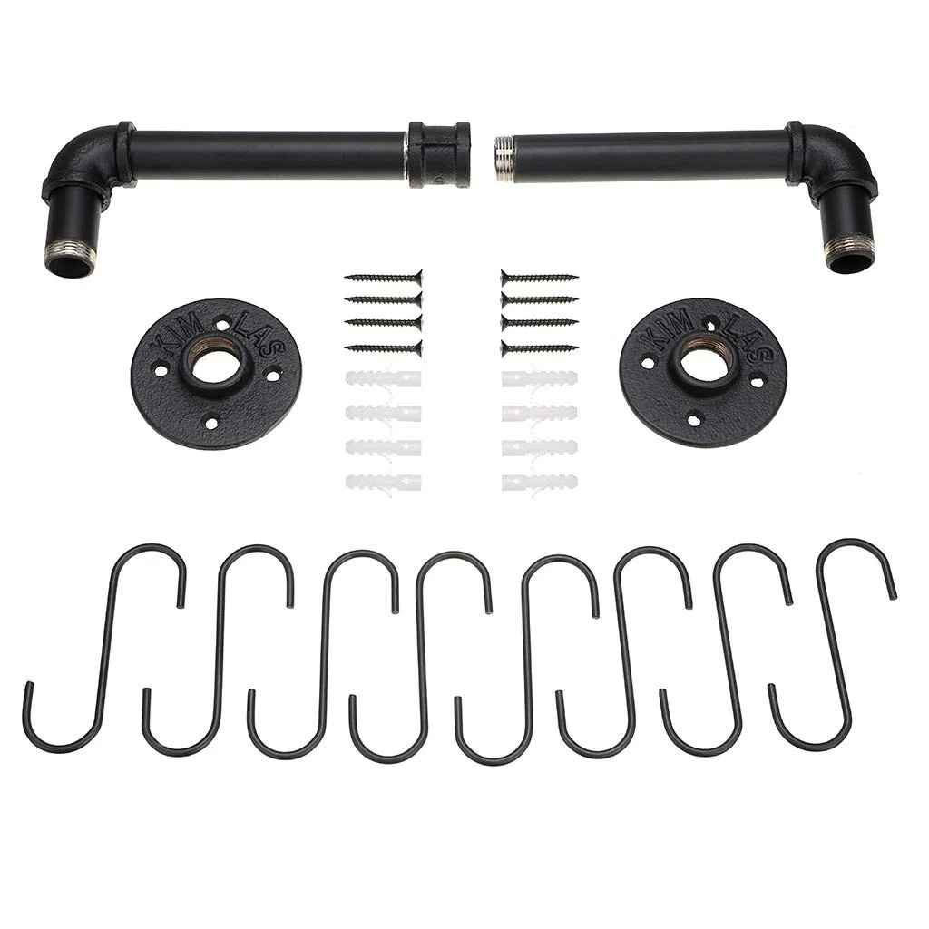 BTSKY 40 cm industrielles Rohrpfannenregal mit 8 Haken – Wandmontage, Küchenutensilien, Kochgeschirr, Aufhänger, Organizer, Küchenutensilien, Deckel, Handtuchhalter