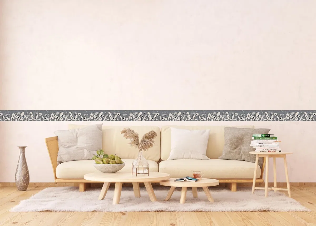 AG Design Selbstklebende Bordüre Abstraktionsblumen, AWB 8412 | Wasserfest Dekoration für Wände, Möbel, Tapeten, Wandverkleidungen und Türen, Folie, Mehrfarbig | Breite 500 cm x Höhe 13.8 cm