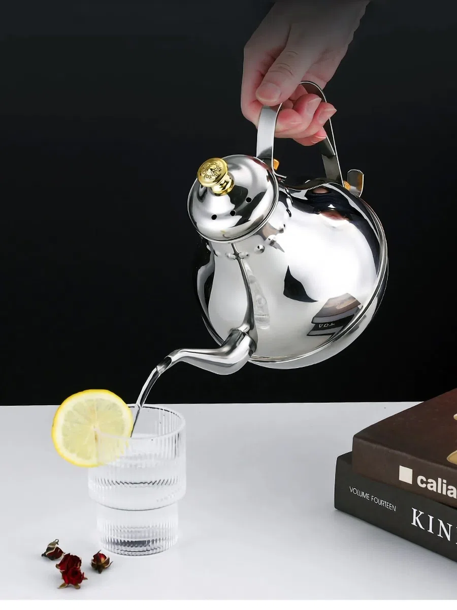 Royal Schwanenhals Teekessel Edelstahl Große Kapazität Multifunktionale Kaffeekanne mit eingebautem Sieb (Gold, 1800ml)