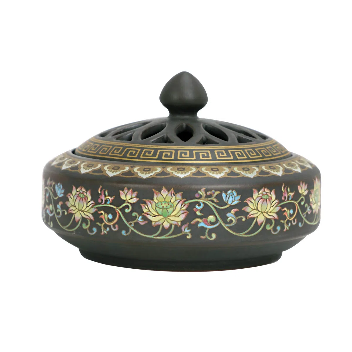 Keramik Weihrauchbrenner Räuchergefäß Räucherstäbchenhalter Halter Rund Chinesisch Porzellan Räucherschale mit Feuerfeste Matte und Deckel für Home Deko Geschenk