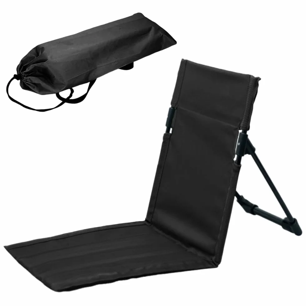 Sitzunterlage Outdoor, Bodenstuhl Outdoor mit Rückenstütze, Tragbar Klappkissen Strand Sitz für Strand Picknick Camping Outdoor Konzerte (Schwarz)
