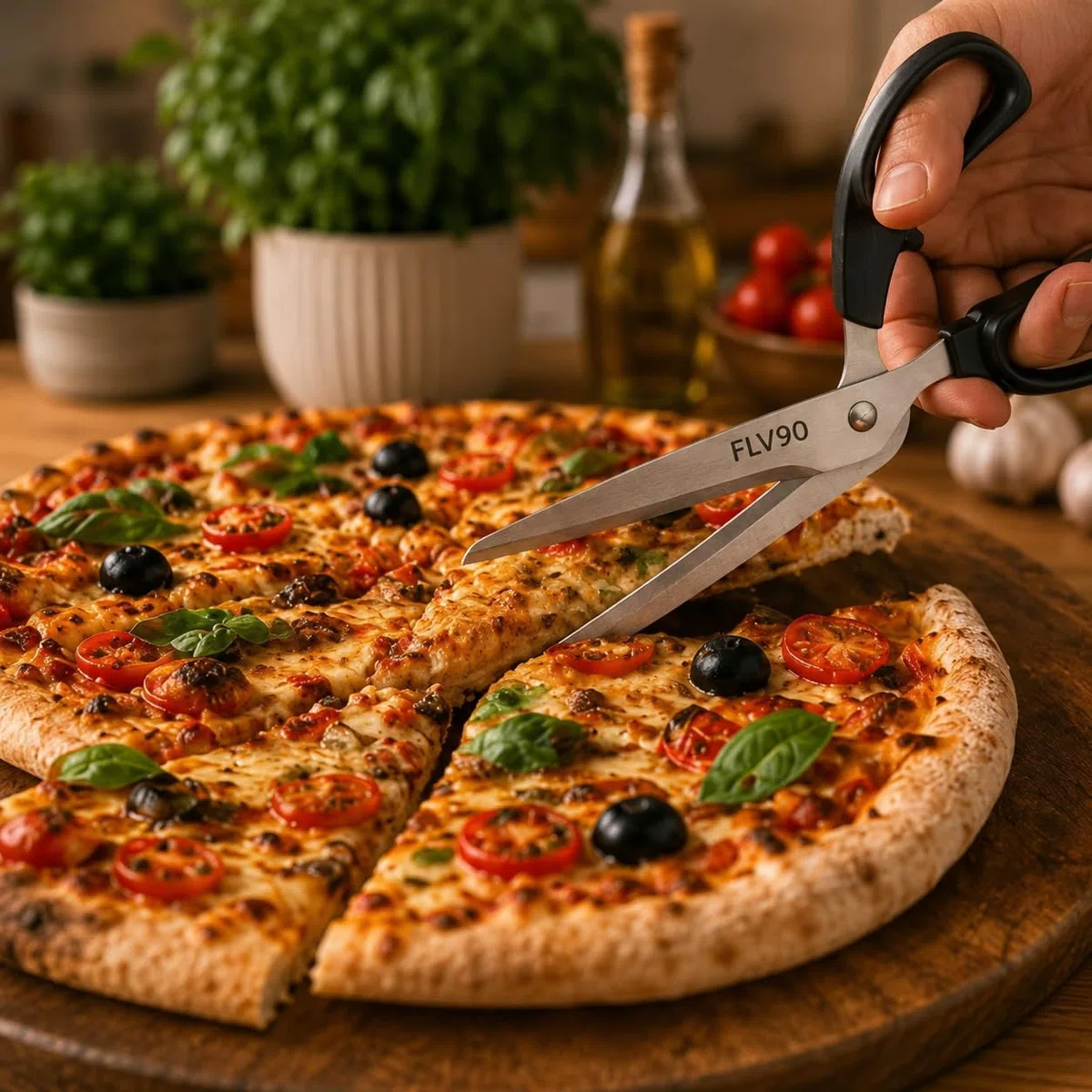 Pizzaschere aus Edelstahl, sehr scharfe Küchenschere für Pizza, geriebene Flambée und Kuchen, ergonomische, rutschfeste Griffe, spülmaschinenfest