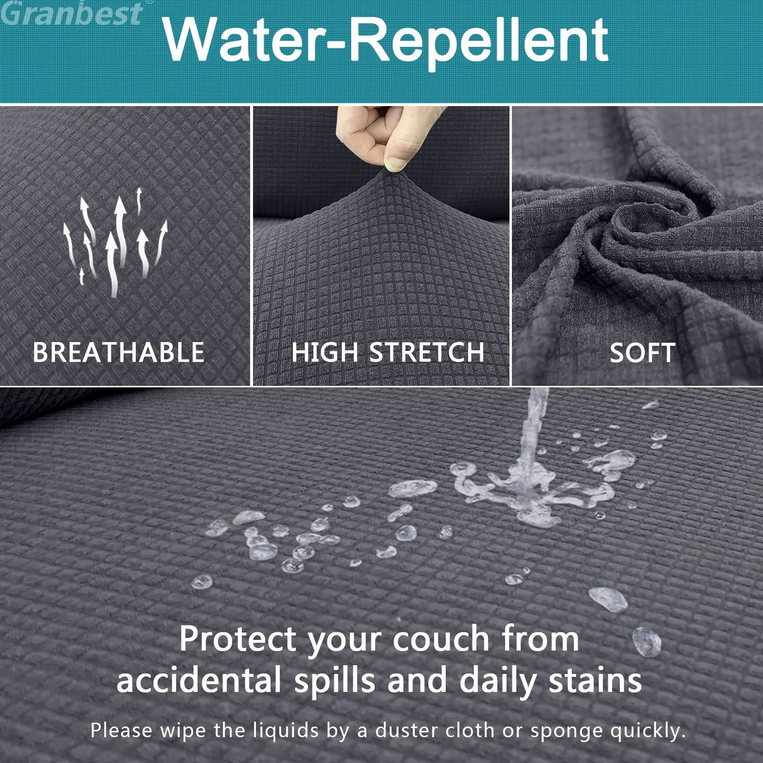 Granbest Stilvolle wasserdichte Esszimmerstuhl Sitzbezüge Set von 4, High Stretch Esszimmerstuhl Sitzkissen Schutzbezüge Waschbarer Sitzschutz für Bankett, Küche, Party, Hotel (4er Set, Grau)