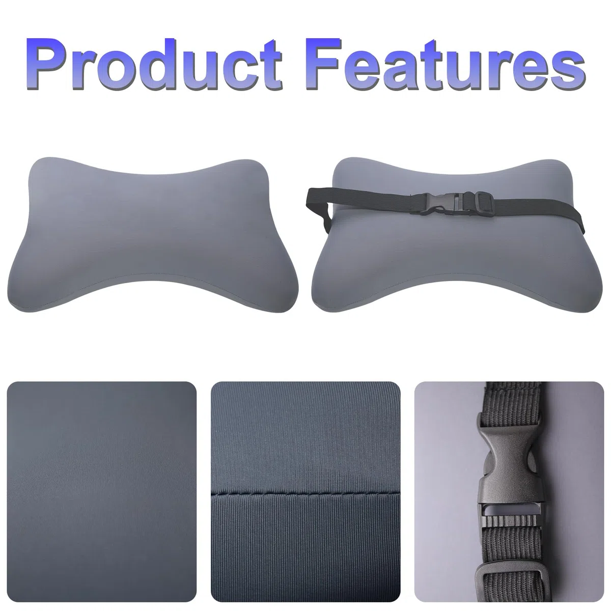 Nackenkissen Sessel Aus Memory Foam Mit Flexiblen Bändern, Nackenkissen Bürostuhl Kopfstütze Ergonomisches Sessel Kissen Rollstuhl Kopfkissen für Reisen, Flugzeuge, Züge und Büros (Grau)