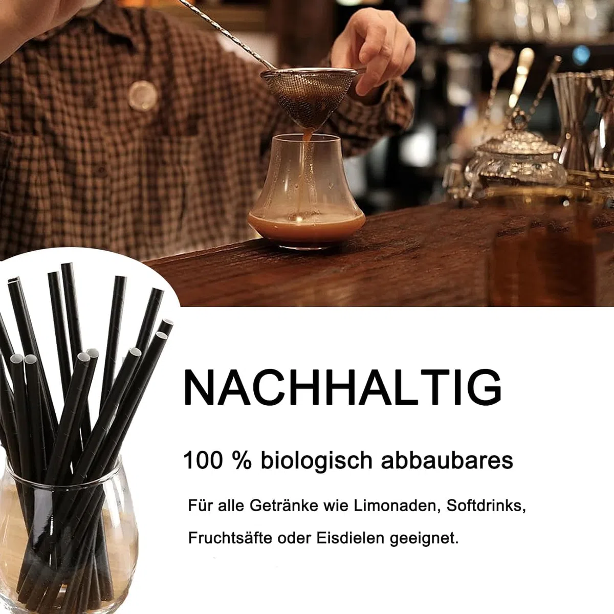 Schwarz Papierstrohhalme 500 Stück Ø 6 mm 19,7cm Strohhalme Papier Biologisch abbaubar, Geeignet Einweg Trinkhalme aus stabilem Kraftpapier für Parteien Trinken, Party