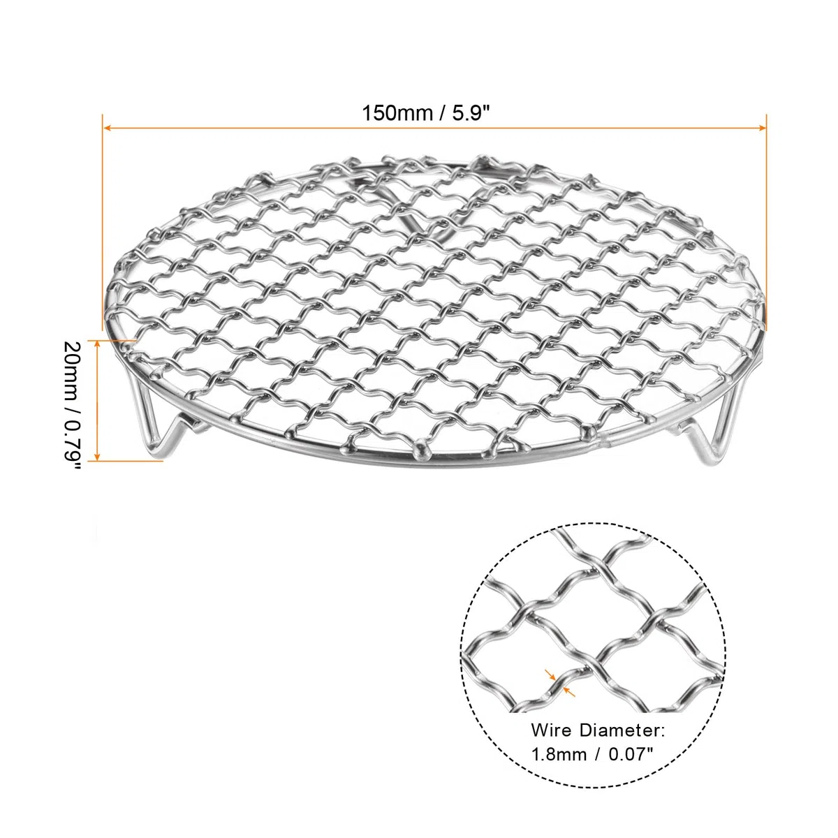 QUARKZMAN 2 Stück Rund Abkühlgitter Edelstahl 15cm, Unverzichtbares Grillzubehör Mit 2cm Füßen, Wellenförmiges Gitter, Polierte Oberfläche, BBQ-Grillbesteck